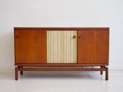 Ilmari Tapiovaara Teak Sideboard with Fabric and Brass Details