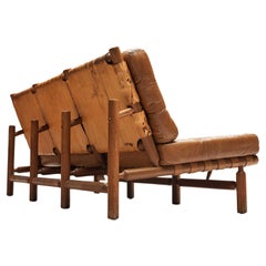Ilmari Tapiovaara Three Seat Sofa in Cognac Leather and Teak