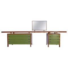Ilmari Tapiovaara Vanity in Wood and Green Lacquer, Italy, 1960s
