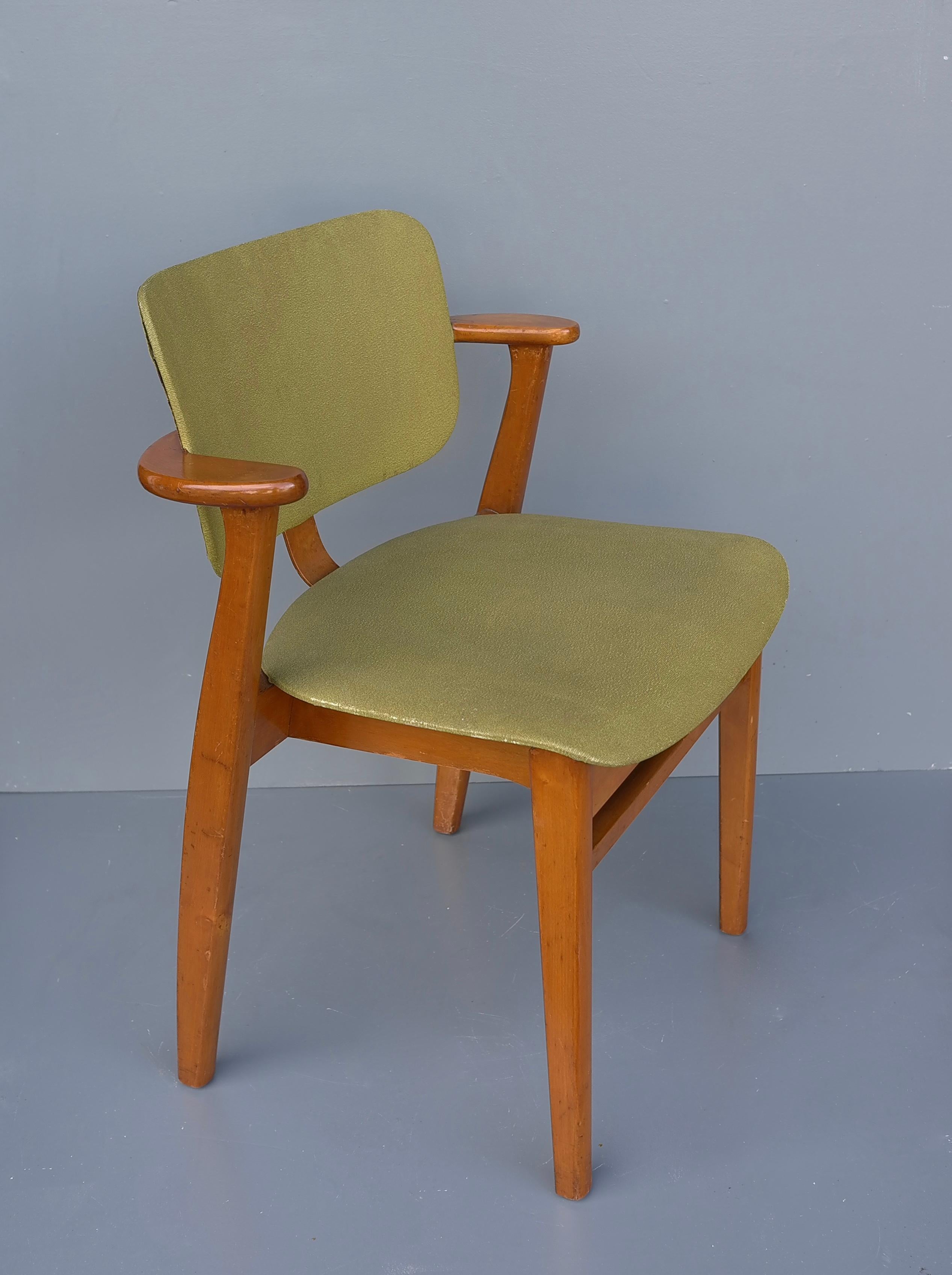 Ilmari Tapiovaara Wooden Domus Armchair, Green Faux Leather, Finland 1950's  For Sale at 1stDibs