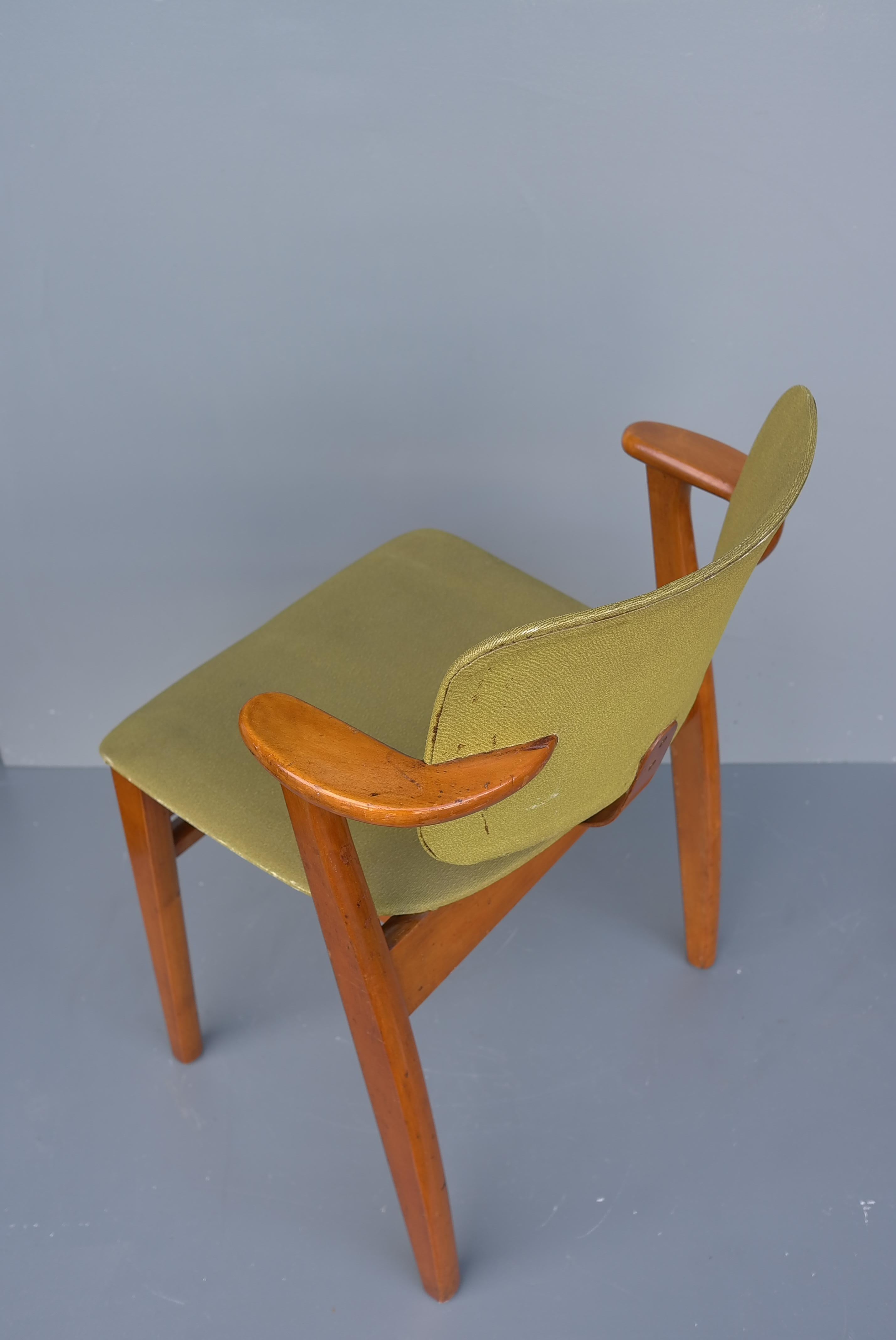 Finnish Ilmari Tapiovaara Wooden Domus Armchair, Green Faux Leather, Finland 1950's For Sale