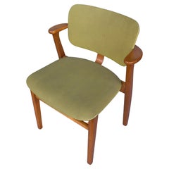 Retro Ilmari Tapiovaara Wooden Domus Armchair, Green Faux Leather, Finland 1950's