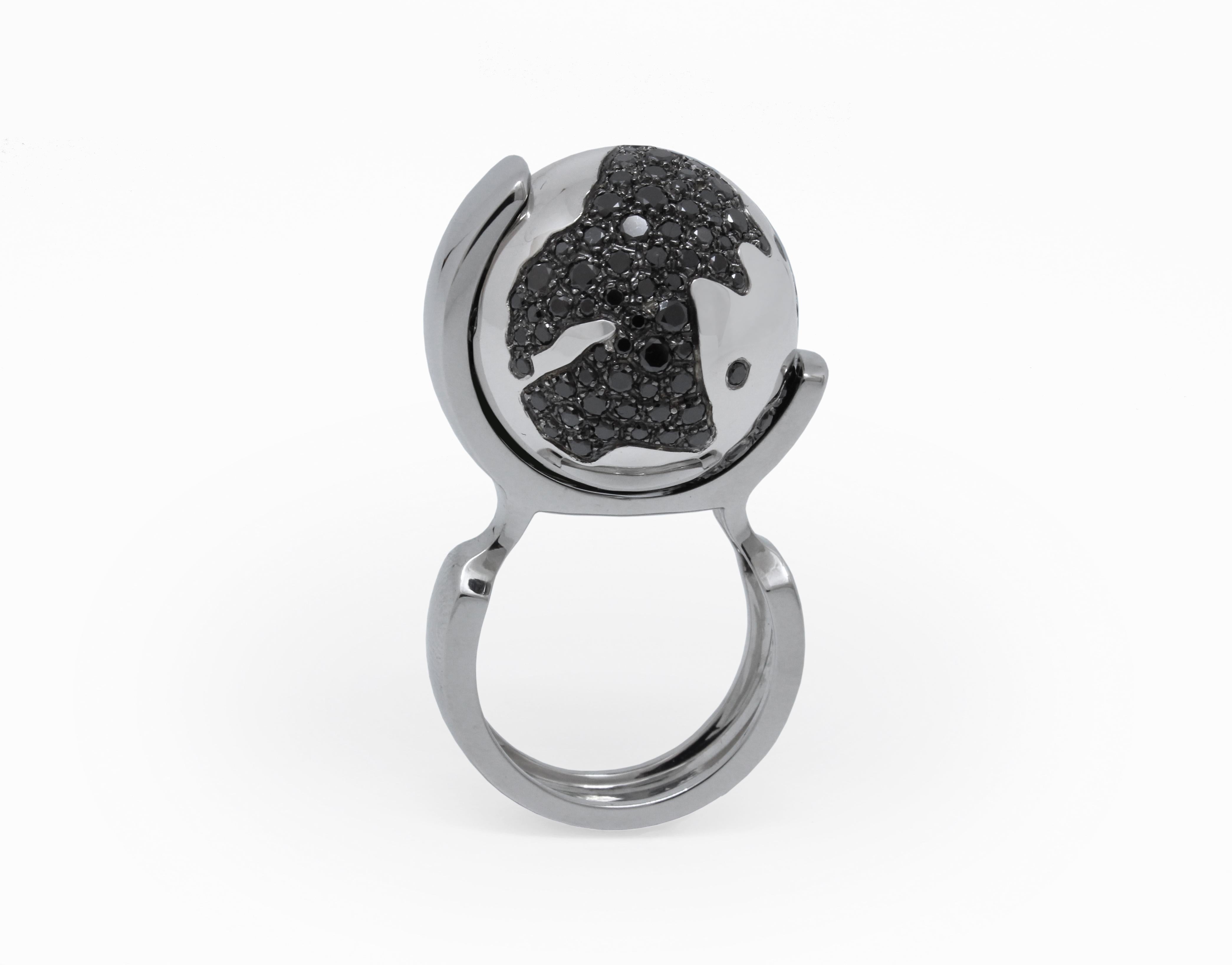 For Sale:  Ilona Orel Black Diamonds White Gold 18k Kinetic Ring World Famous 2