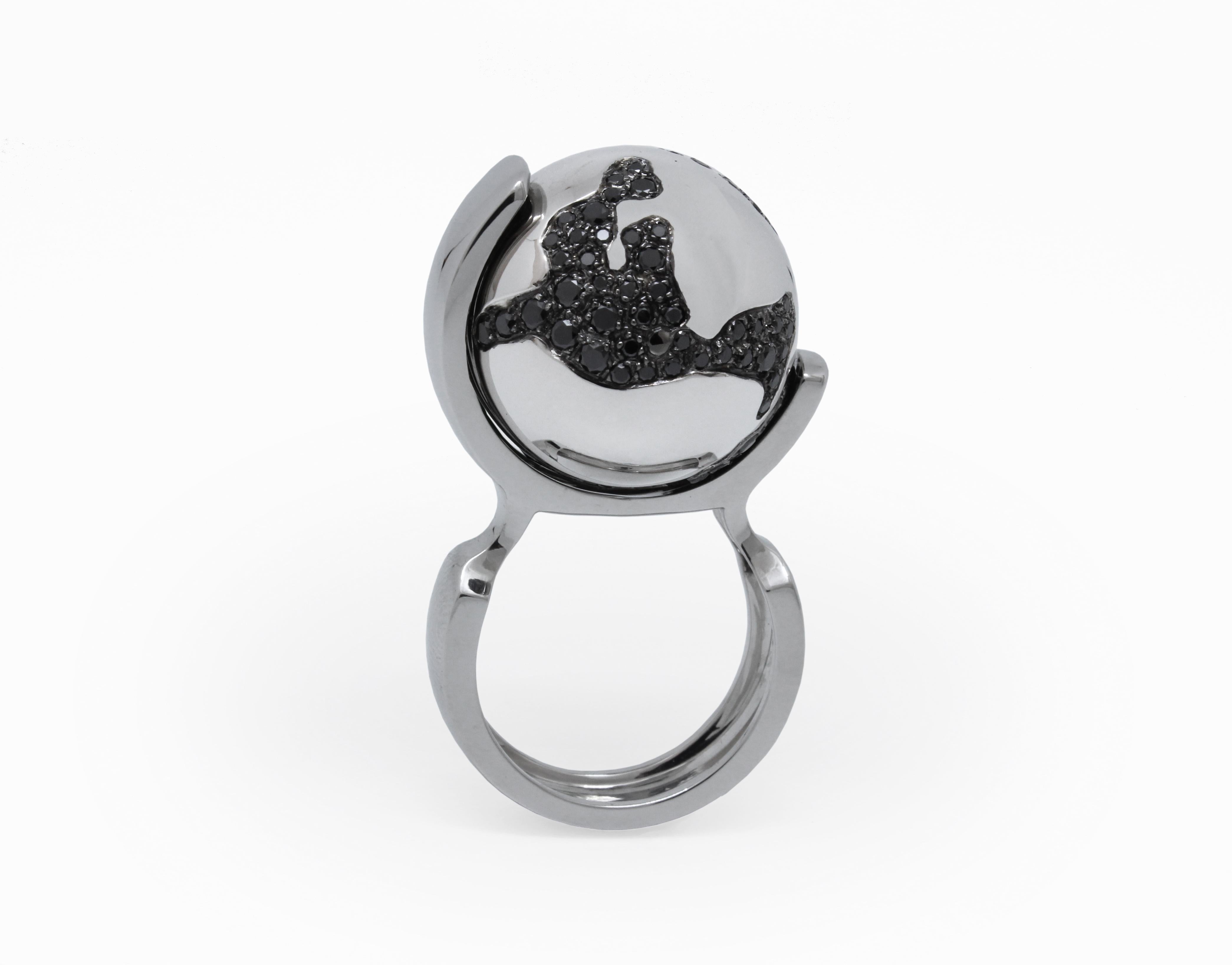 For Sale:  Ilona Orel Black Diamonds White Gold 18k Kinetic Ring World Famous 3