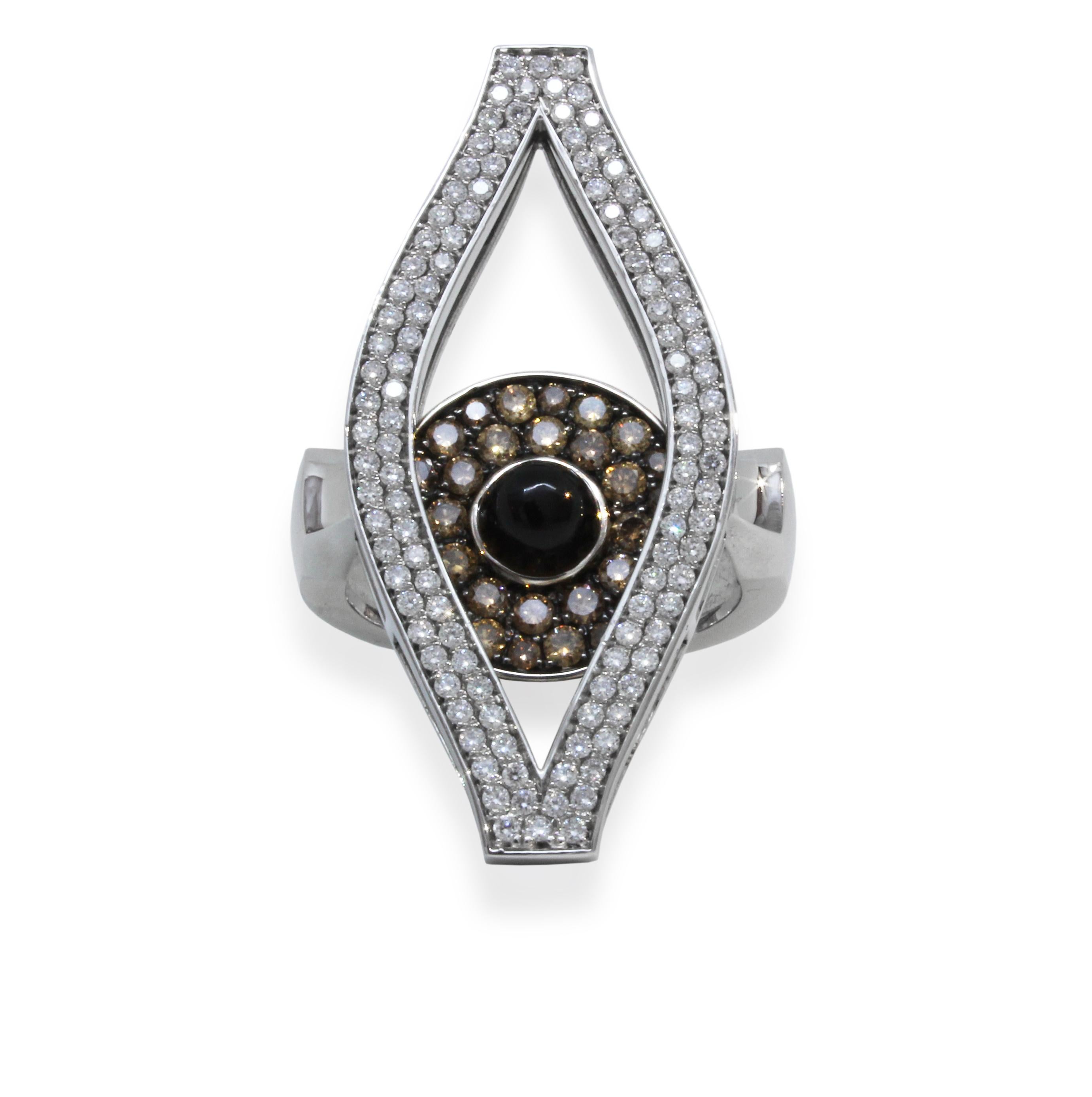 Third Eye Coctail ring with mobile pupil that slides with the hand movement. The all-seeing eye is a powerful esoteric symbol. It was originally symbolic of a higher spiritual power of God. In modern times, the eye is used in jewellery to give