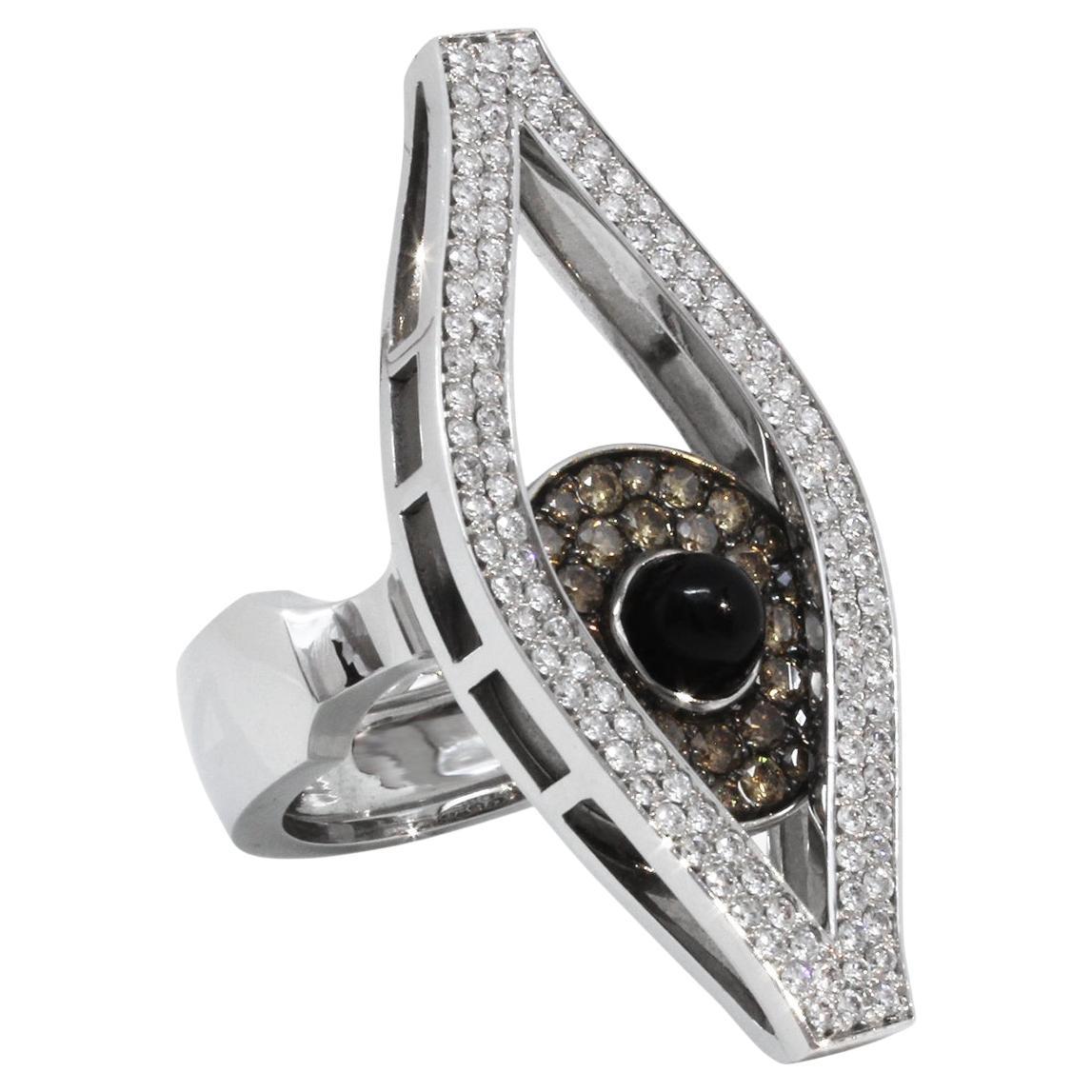 Ilona Orel Coctail Ring Third Eye White gold White and Chocolate diamonds  For Sale