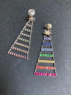 Ilona Orel Earrings Heaven's Ladder Sapphires Multi Colors Rubies Diamonds Gold