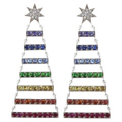 Ilona Orel Earrings Heaven's Ladder Sapphires Multi Colors Rubies Diamonds Gold