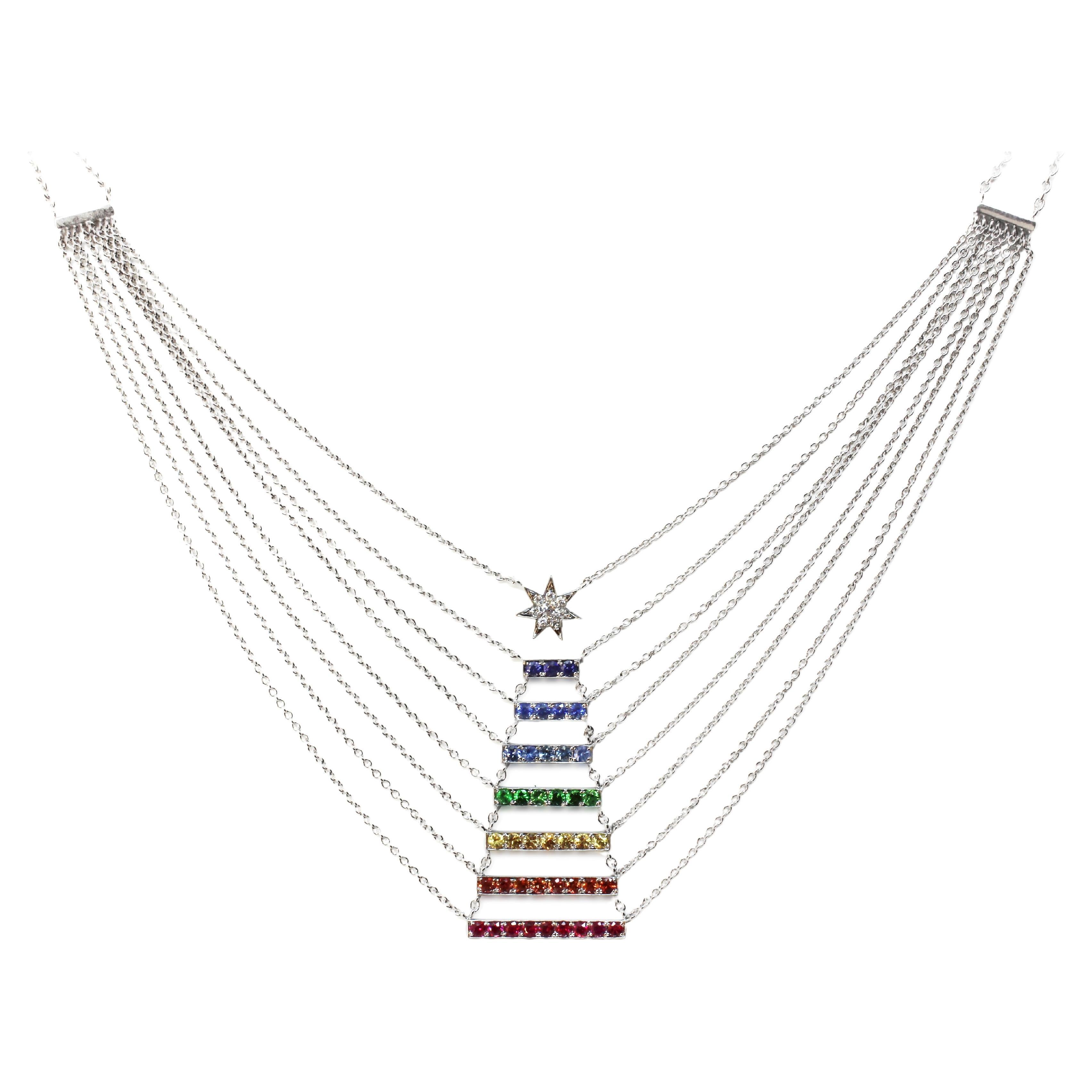 Halskette Heaven's Ladder aus Weißgold mitrel Saphiren, Rubinen und Diamanten von Ilona im Angebot