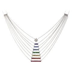 Ilona Orel Sapphires Rubies and Diamonds Necklace Heaven's Ladder in White Gold