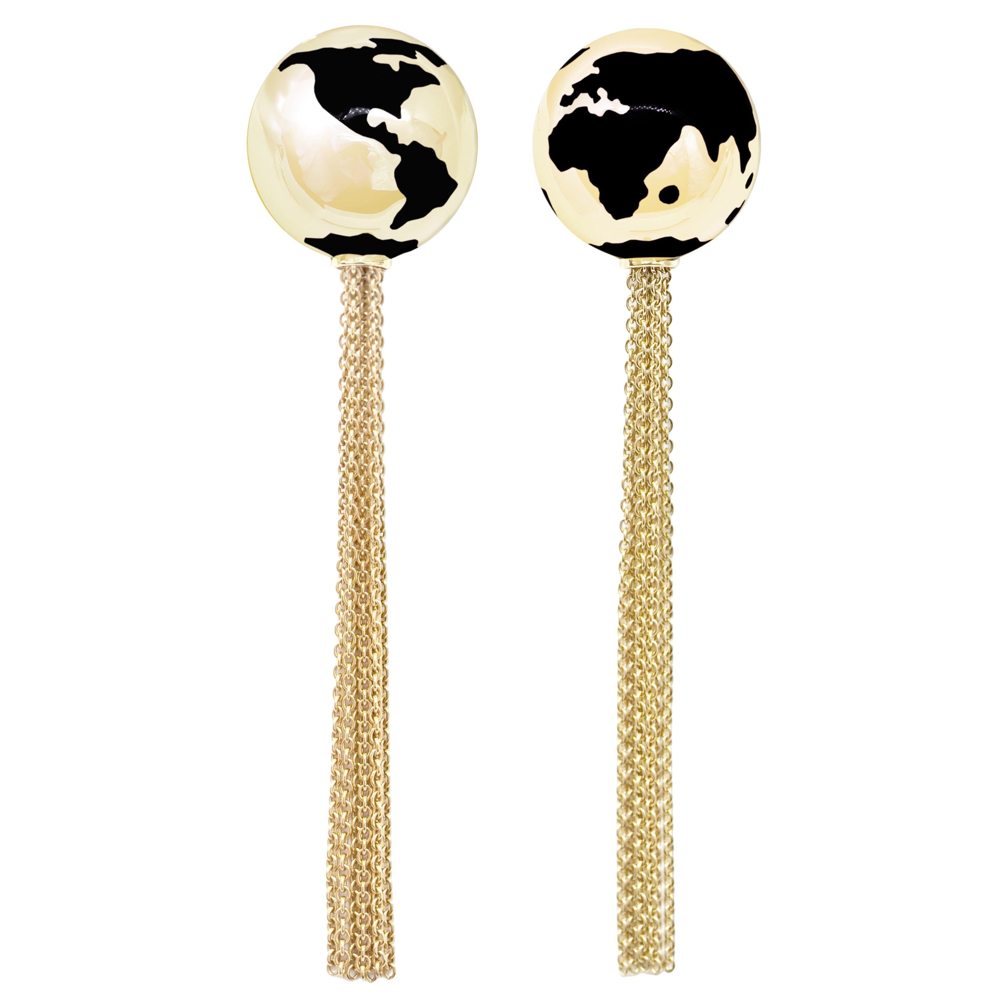 Ilona Orel Yellow Gold Earrings World Famous Black Lacquer For Sale