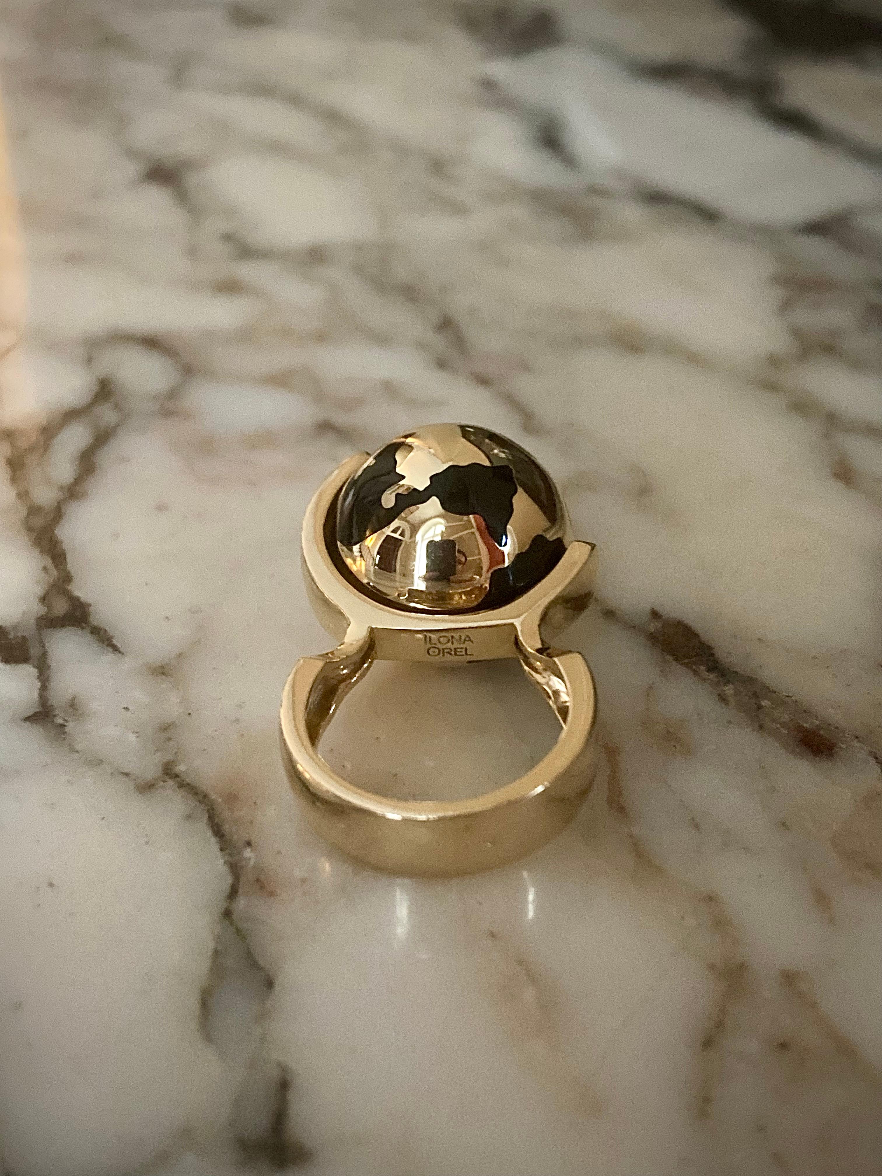 For Sale:  Ilona Orel Yellow Gold Lacquer Coctail Kinetik Spinning Globe Ring World Famous 2