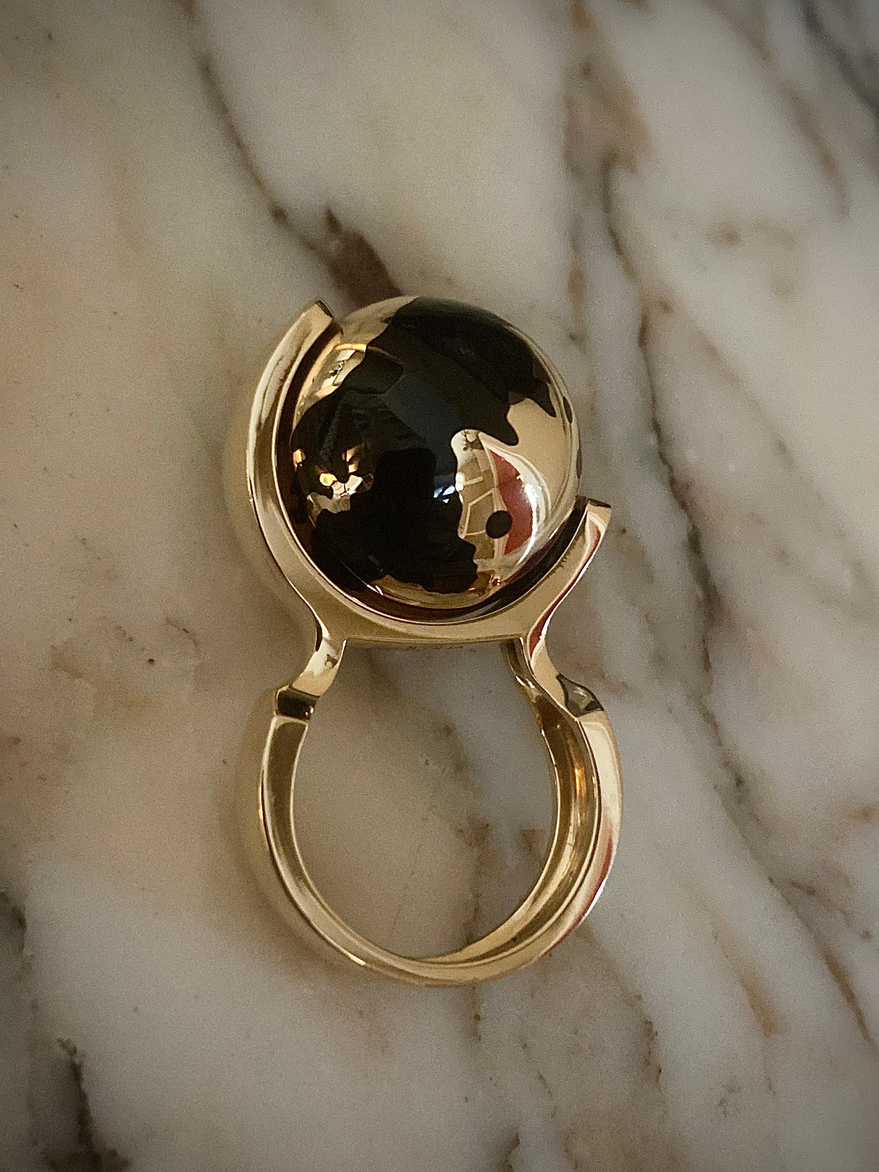 For Sale:  Ilona Orel Yellow Gold Lacquer Coctail Kinetik Spinning Globe Ring World Famous 4