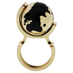 Ilona Orel Yellow Gold Lacquer Coctail Kinetik Spinning Globe Ring World Famous