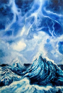 Storm Sea Waves, Landscape Painting, Watercolor on Paper, 2025