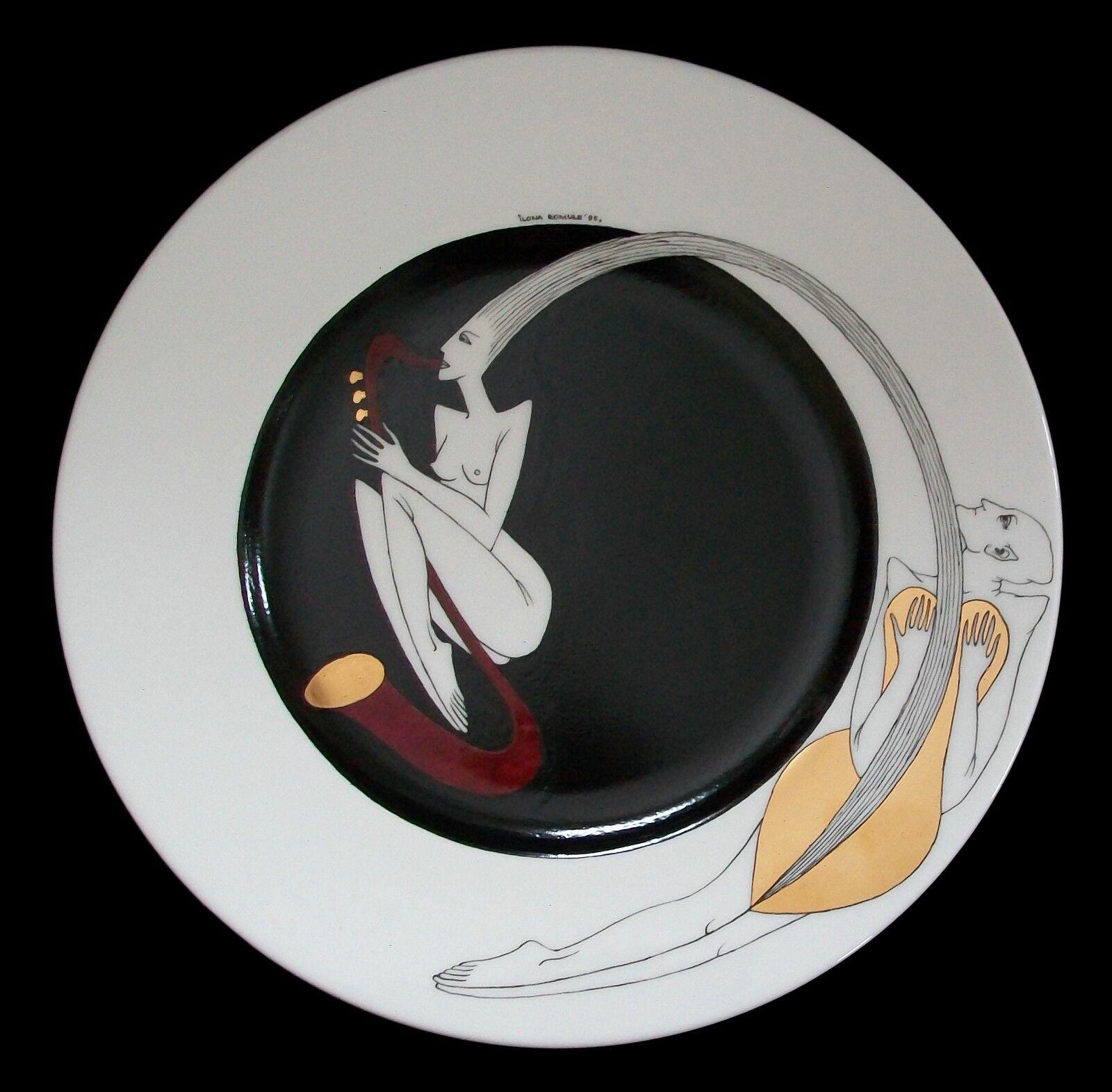 Ilona Romule - 'Sax' - Important studio ceramic semi-erotic porcelain plate - hand painted with gold details - signed and dated upper centre - Latvia - circa 1995. 

Excellent condition - no loss - no damage - no restoration - minor surface