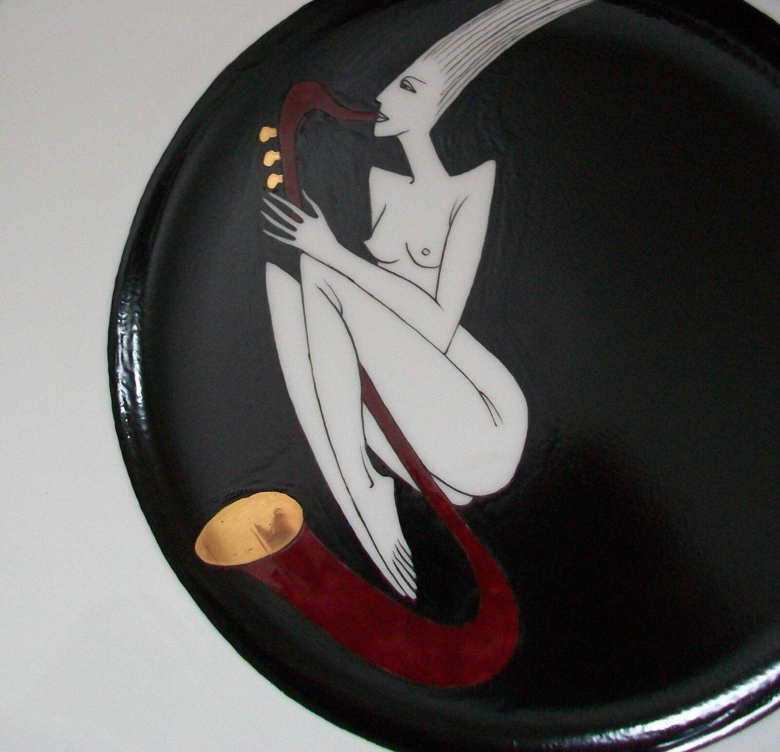 Latvian Ilona Romule, 'Sax', Erotic Porcelain Plate, Hand Painted, Latvia, C.1995 For Sale