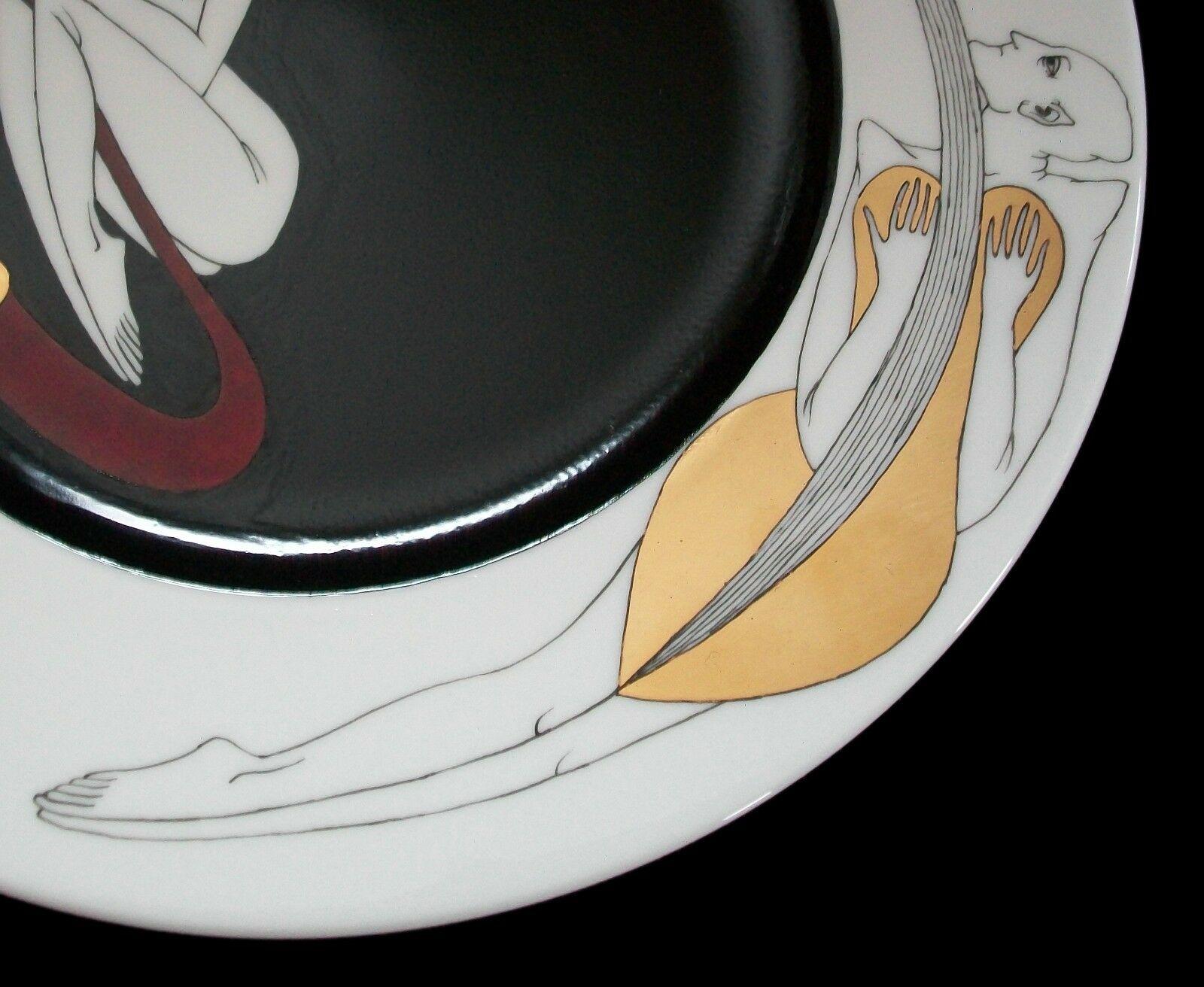 Glazed Ilona Romule, 'Sax', Erotic Porcelain Plate, Hand Painted, Latvia, C.1995 For Sale