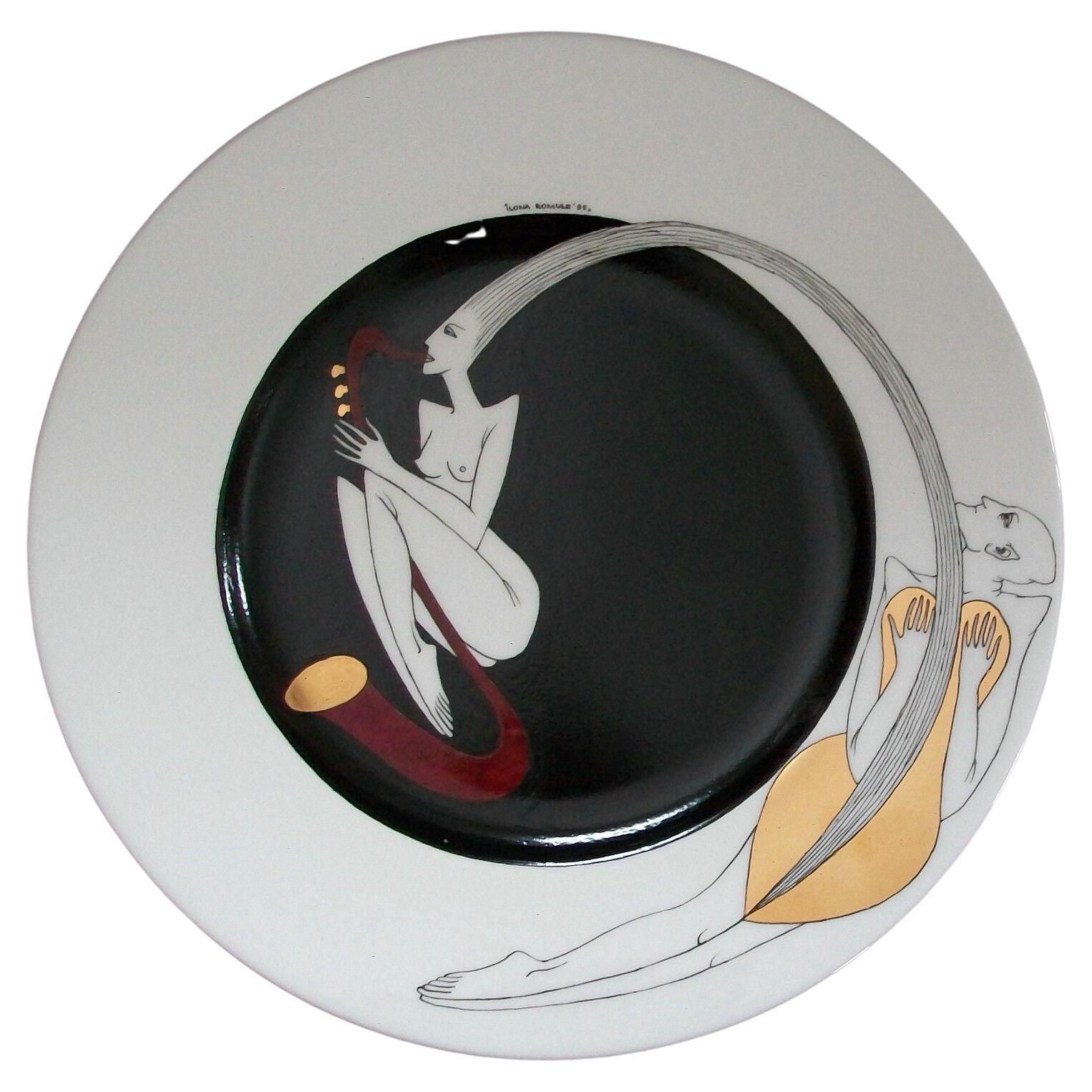 Ilona Romule, 'Sax', Erotic Porcelain Plate, Hand Painted, Latvia, C.1995 For Sale