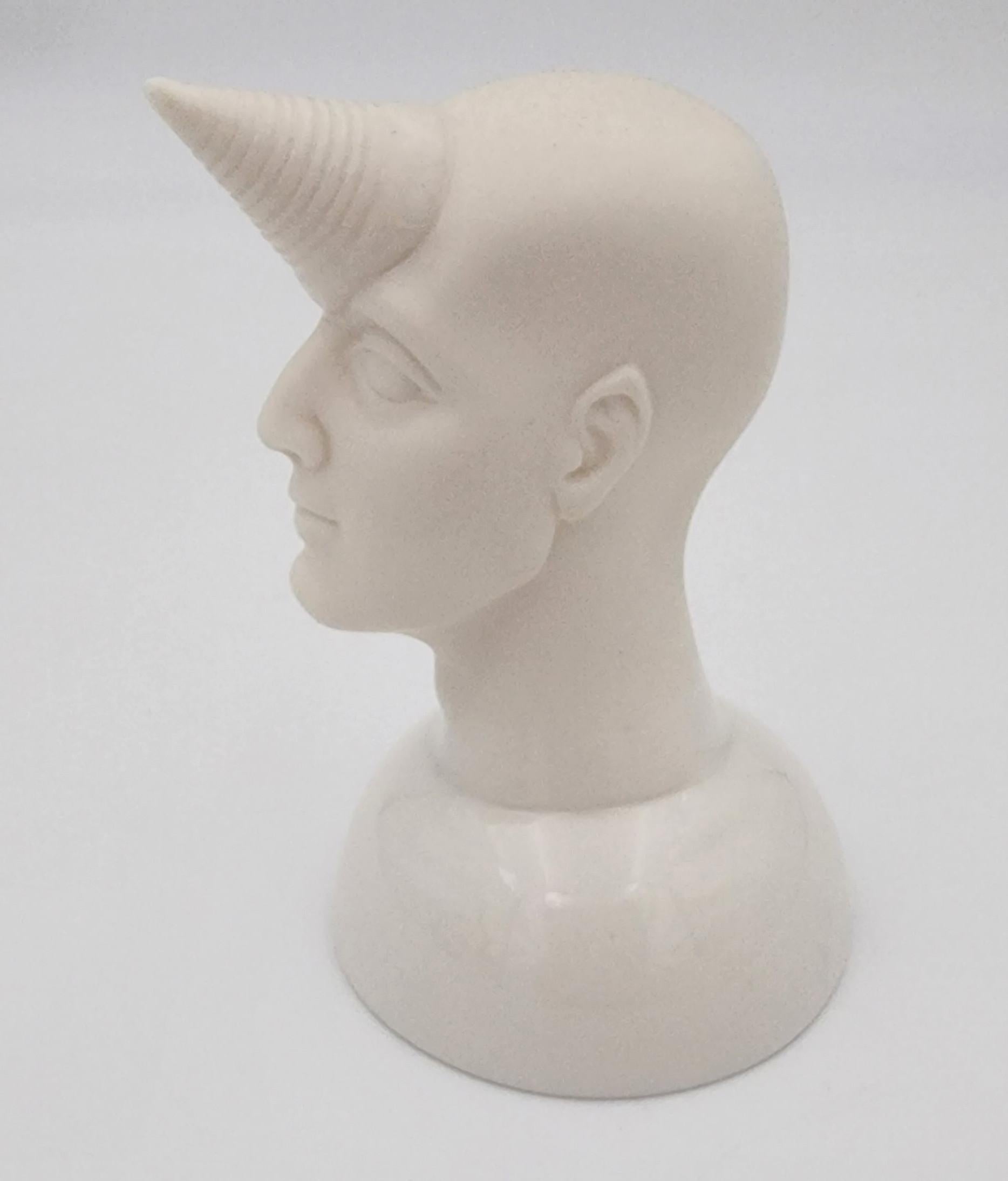 Male Head with Stylized Horn (Porcelain, Latvia, Sculpture, Smooth Texture) For Sale 1
