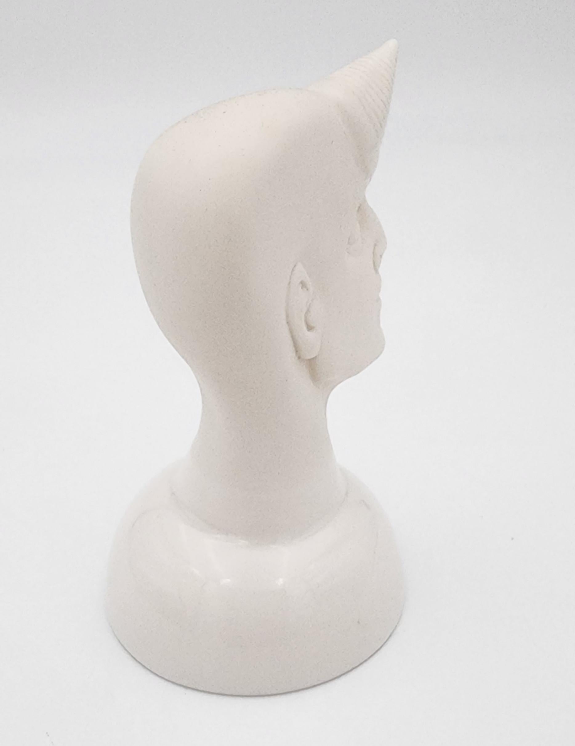 Male Head with Stylized Horn (Porcelain, Latvia, Sculpture, Smooth Texture) For Sale 3