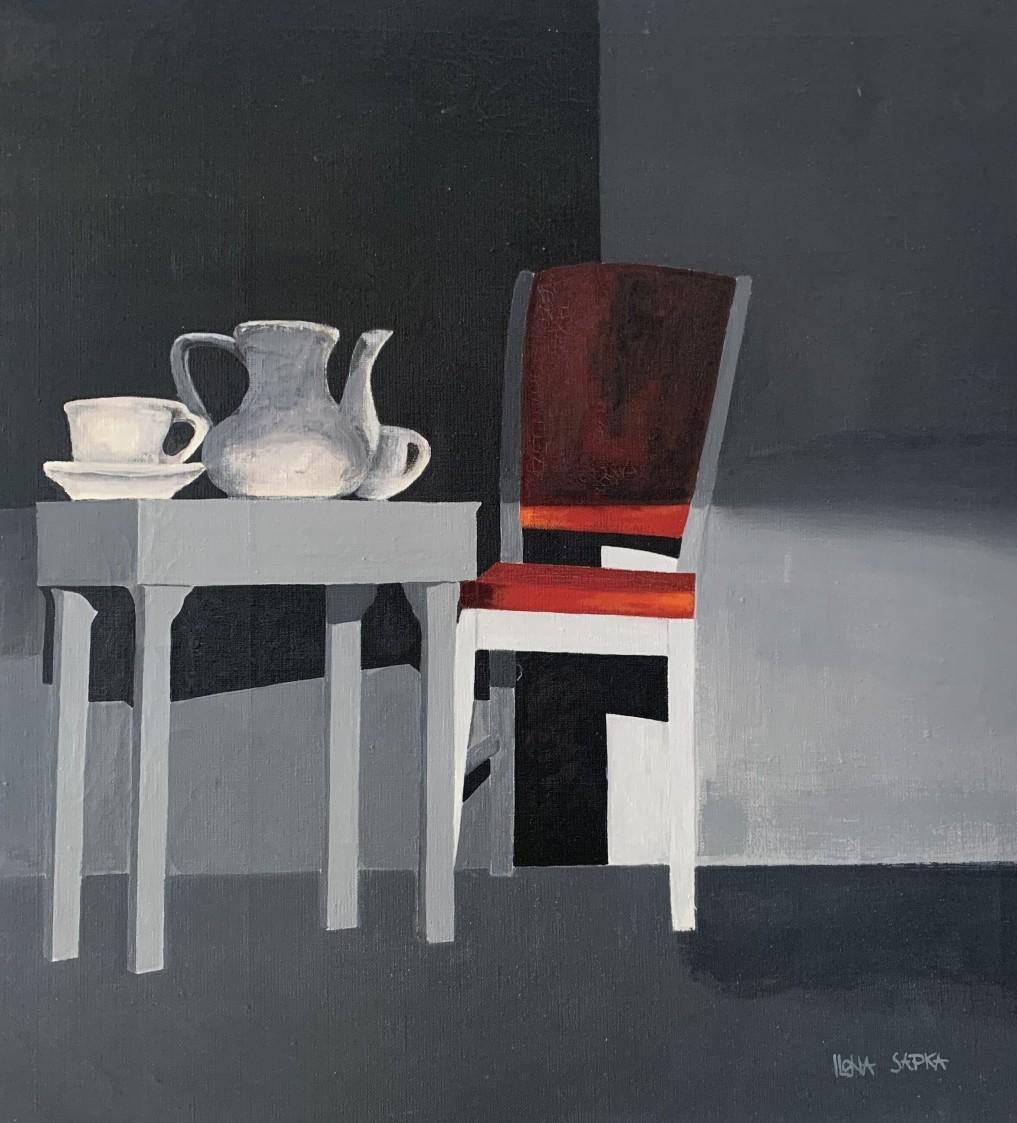 Interni - XXI secolo, pittura a olio contemporanea, contrasti di luce e ombra - Painting Realismo di Ilona Sapka