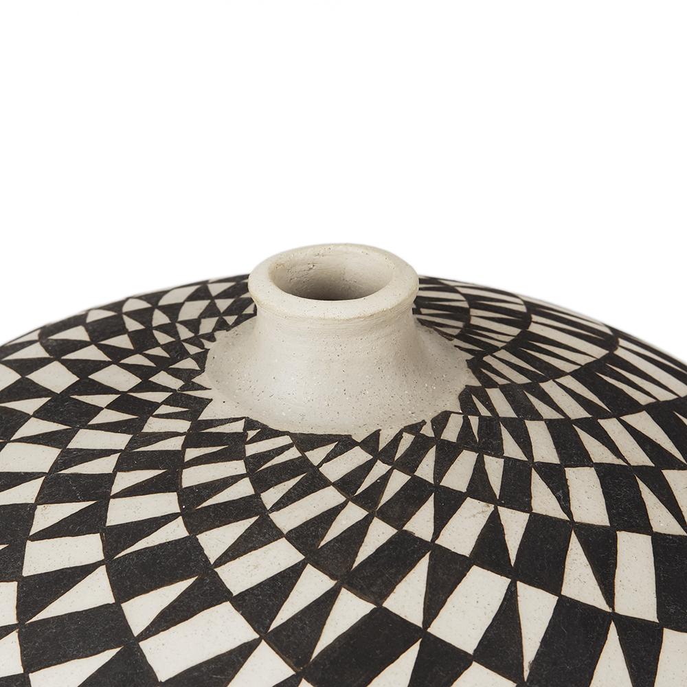 Glazed Ilona Sulikova Raku Fired Monochrome Geometric Studio Vase, 20th Century