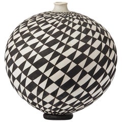 Vintage Ilona Sulikova Raku Fired Monochrome Geometric Studio Vase, 20th Century