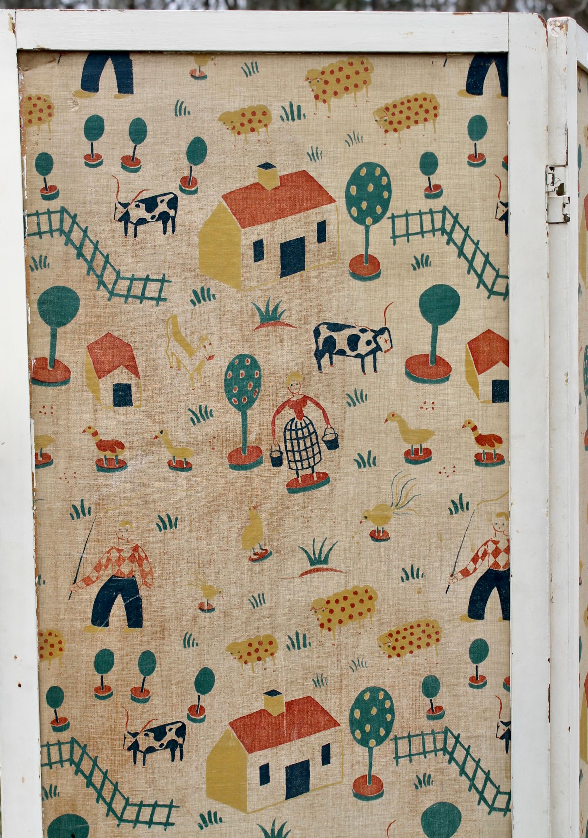 Hand-Crafted Ilonka Karasz (attributed) Nursery Wallpaper Screen For Sale