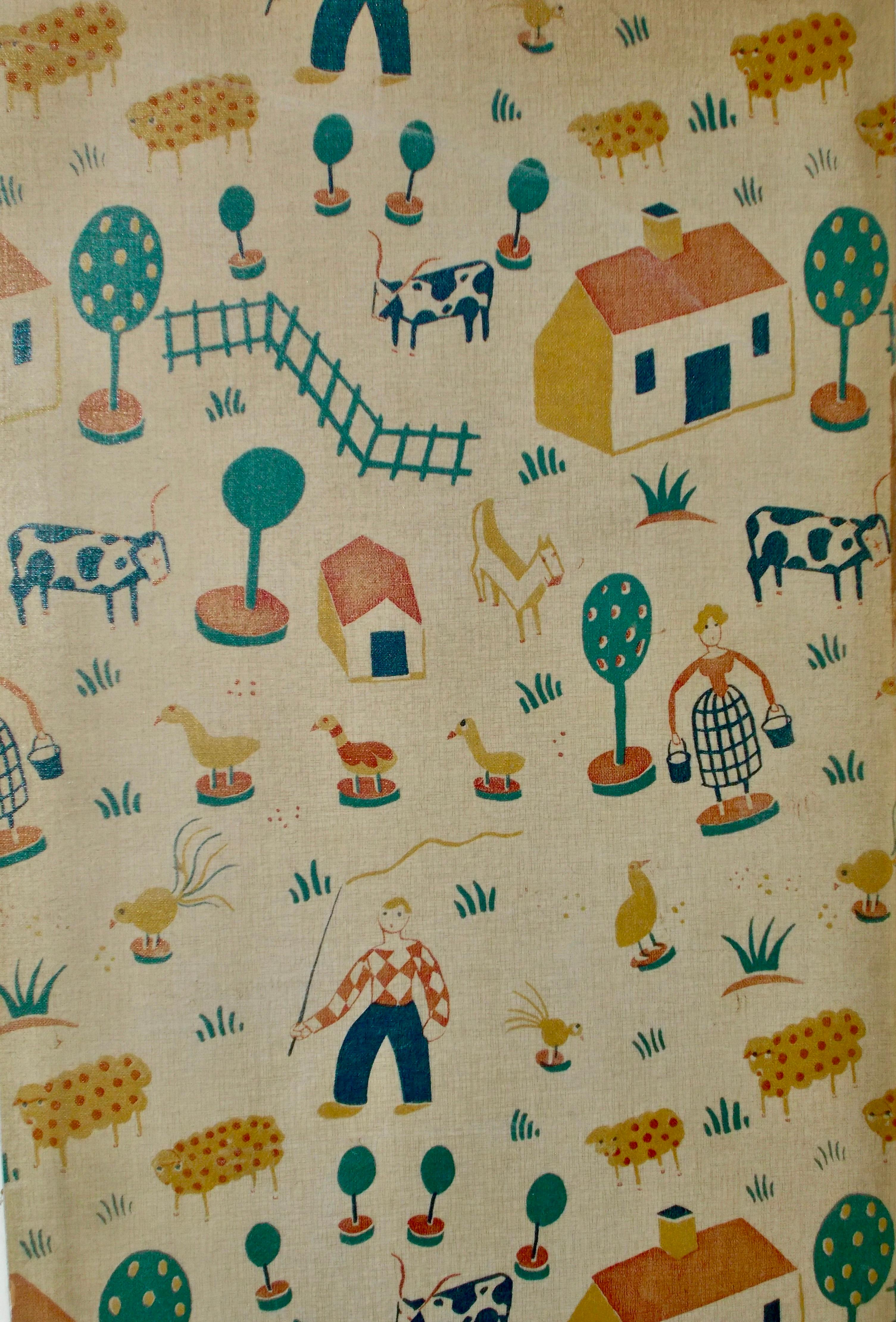 Ilonka Karasz (attributed) Nursery Wallpaper Screen In Good Condition For Sale In Sharon, CT