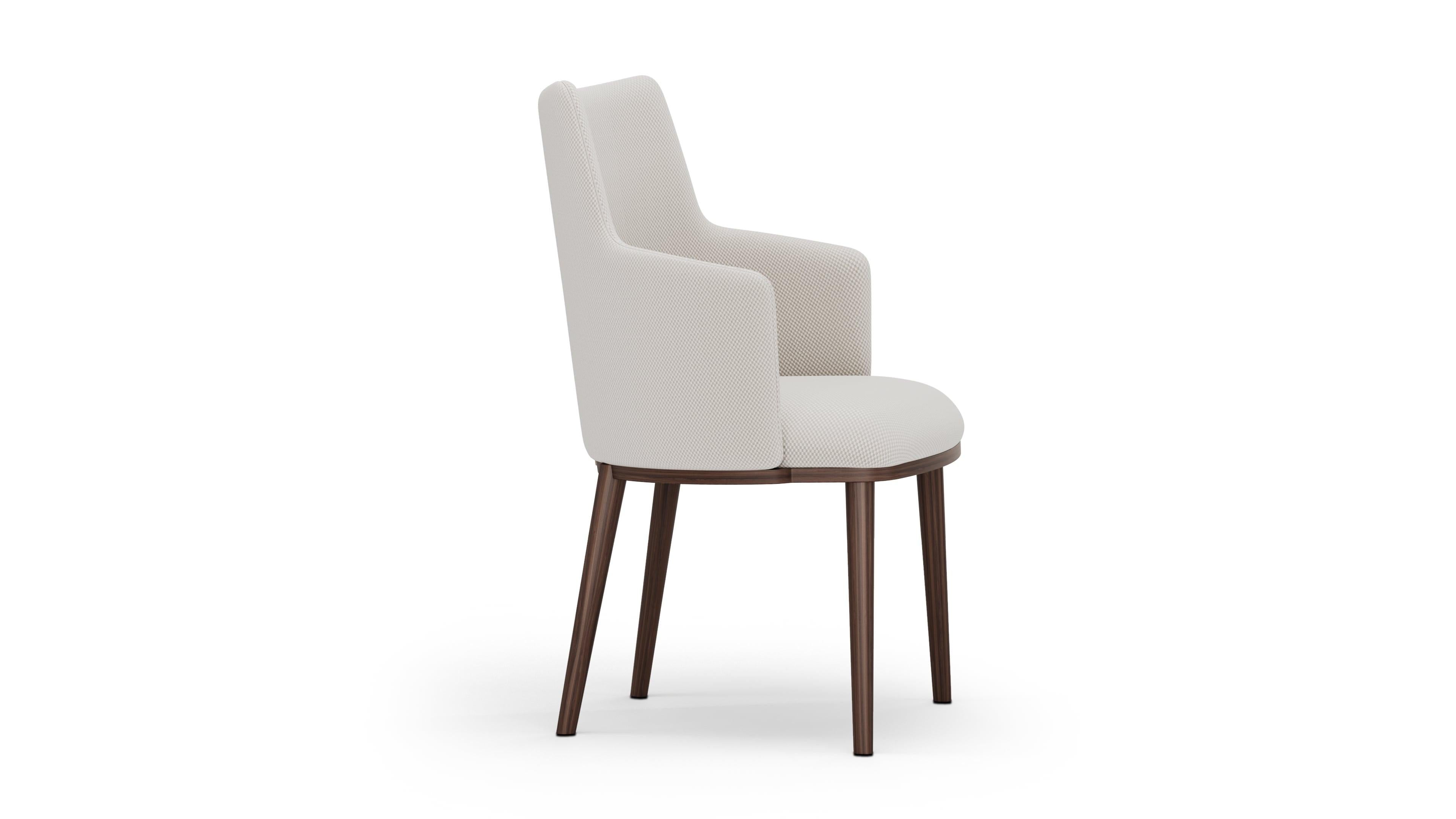 Mid-Century Modern Ilora Chair in Cream Upholstery with Walnut Legs and Metal Detail For Sale