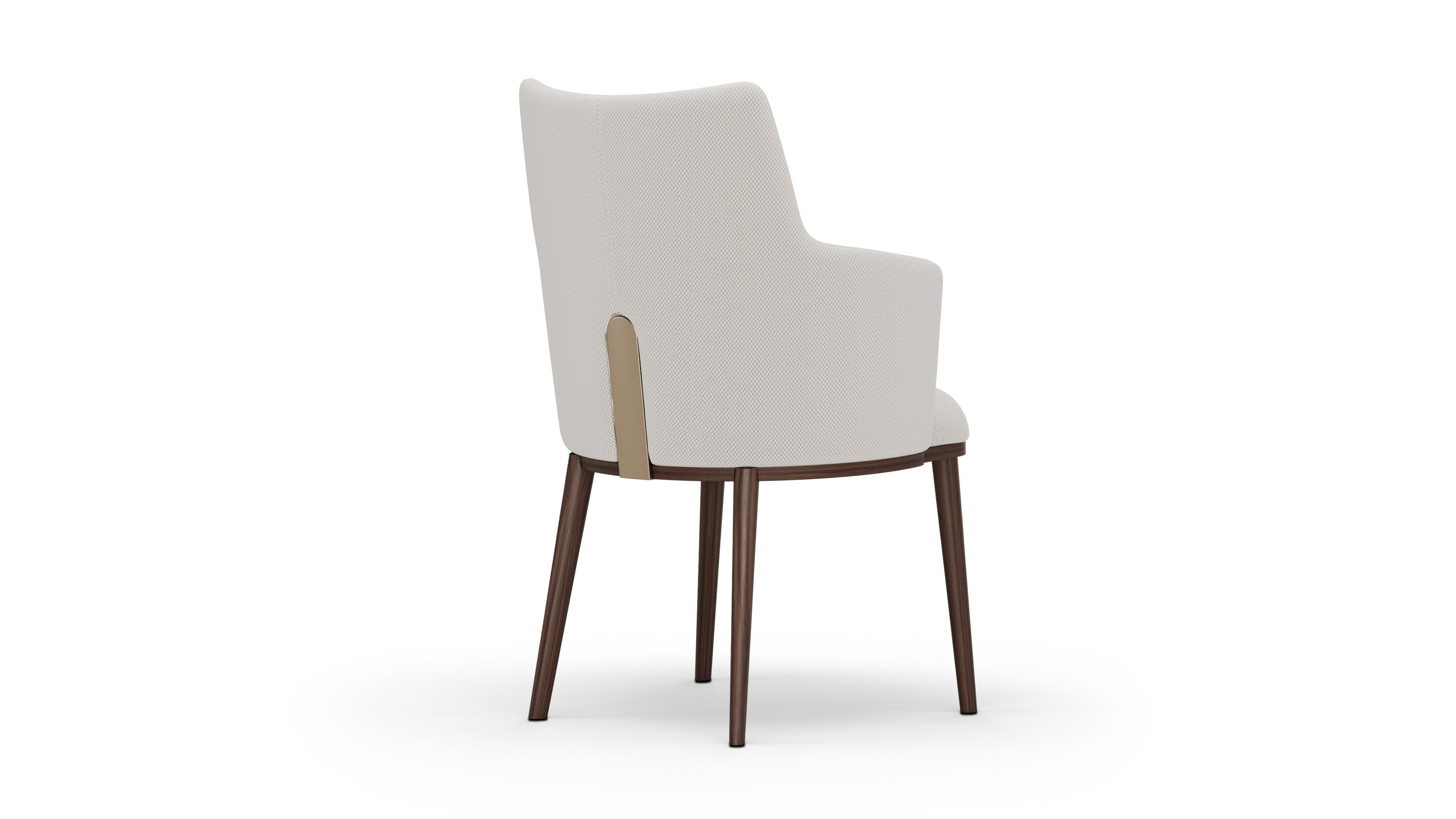 Portuguese Ilora Chair in Cream Upholstery with Walnut Legs and Metal Detail For Sale