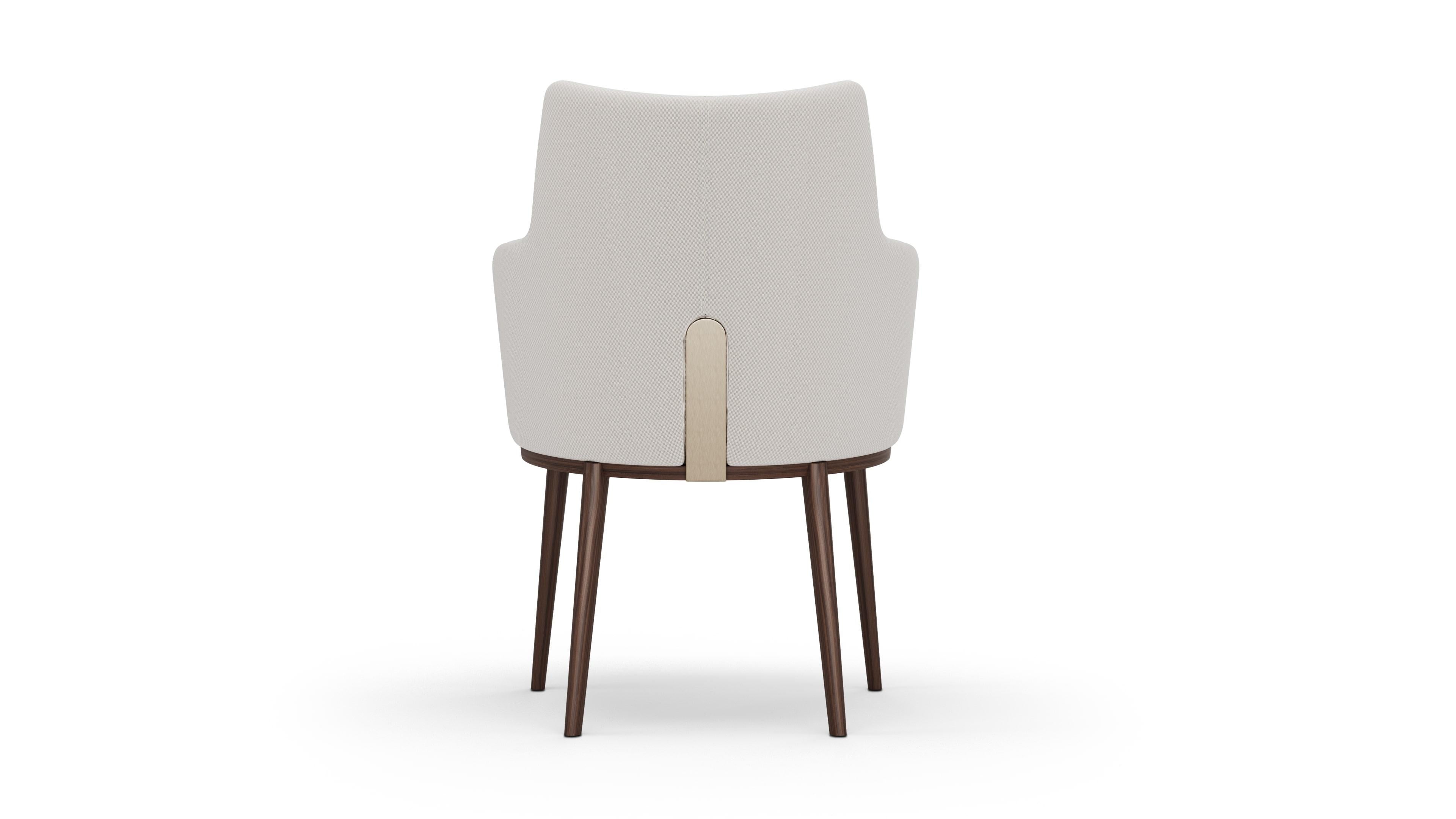 Brushed Ilora Chair in Cream Upholstery with Walnut Legs and Metal Detail For Sale