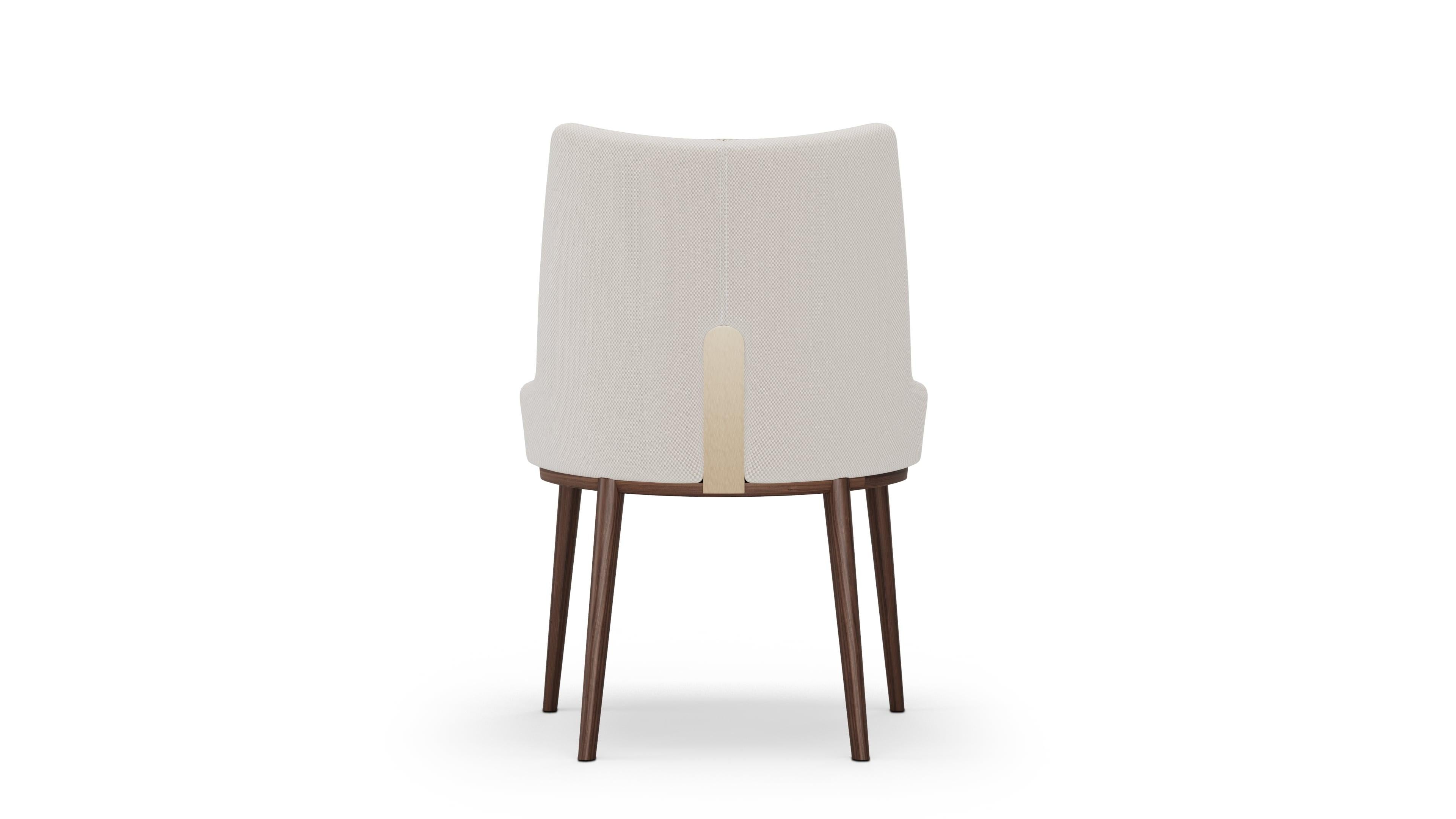 Portuguese Ilora Chair in Cream Upholstery with Walnut Legs and Metal Detail - No Arms For Sale