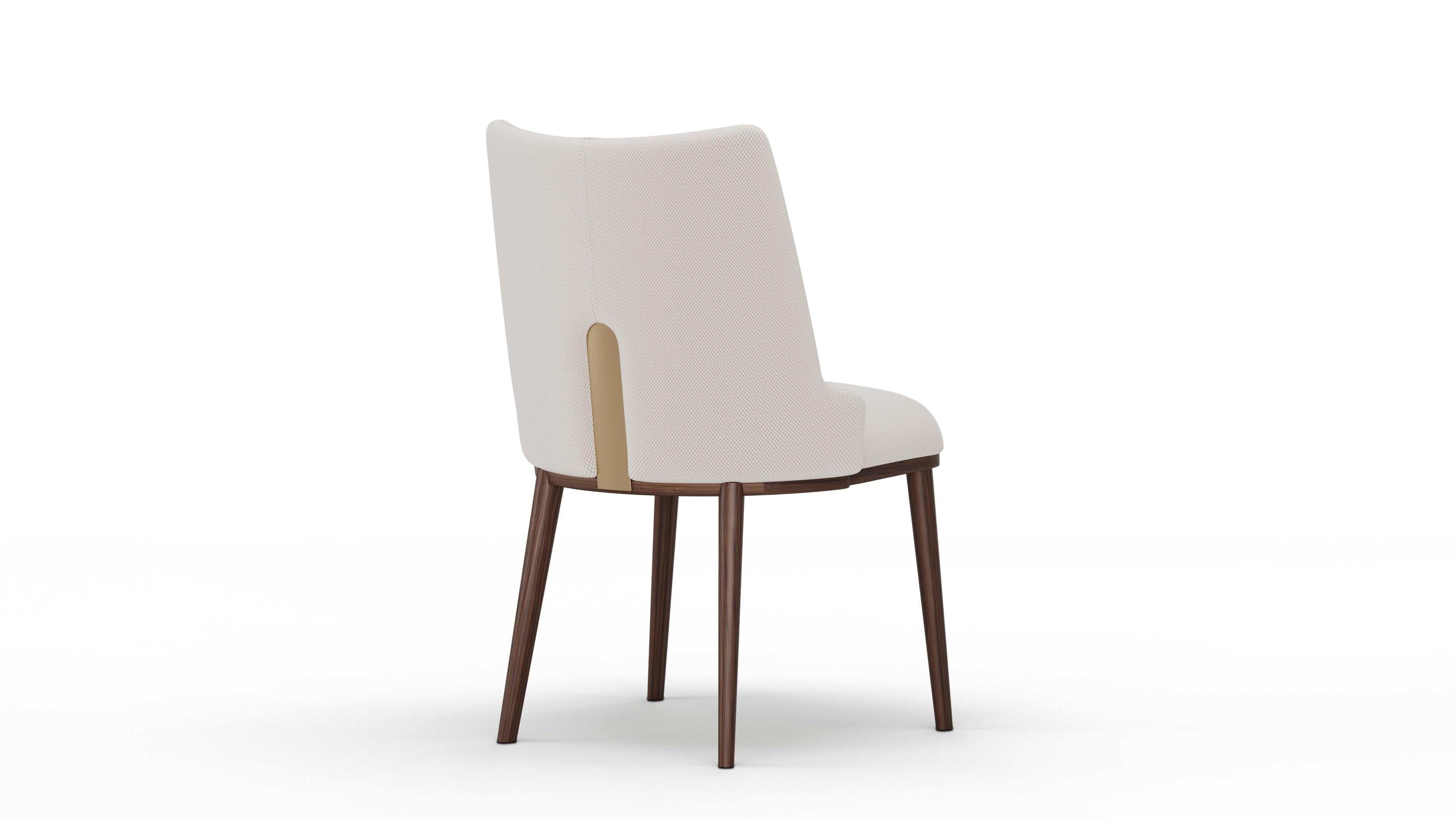 Brushed Ilora Chair in Cream Upholstery with Walnut Legs and Metal Detail - No Arms For Sale