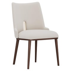 Ilora Chair in Cream Upholstery with Walnut Legs and Metal Detail - No Arms