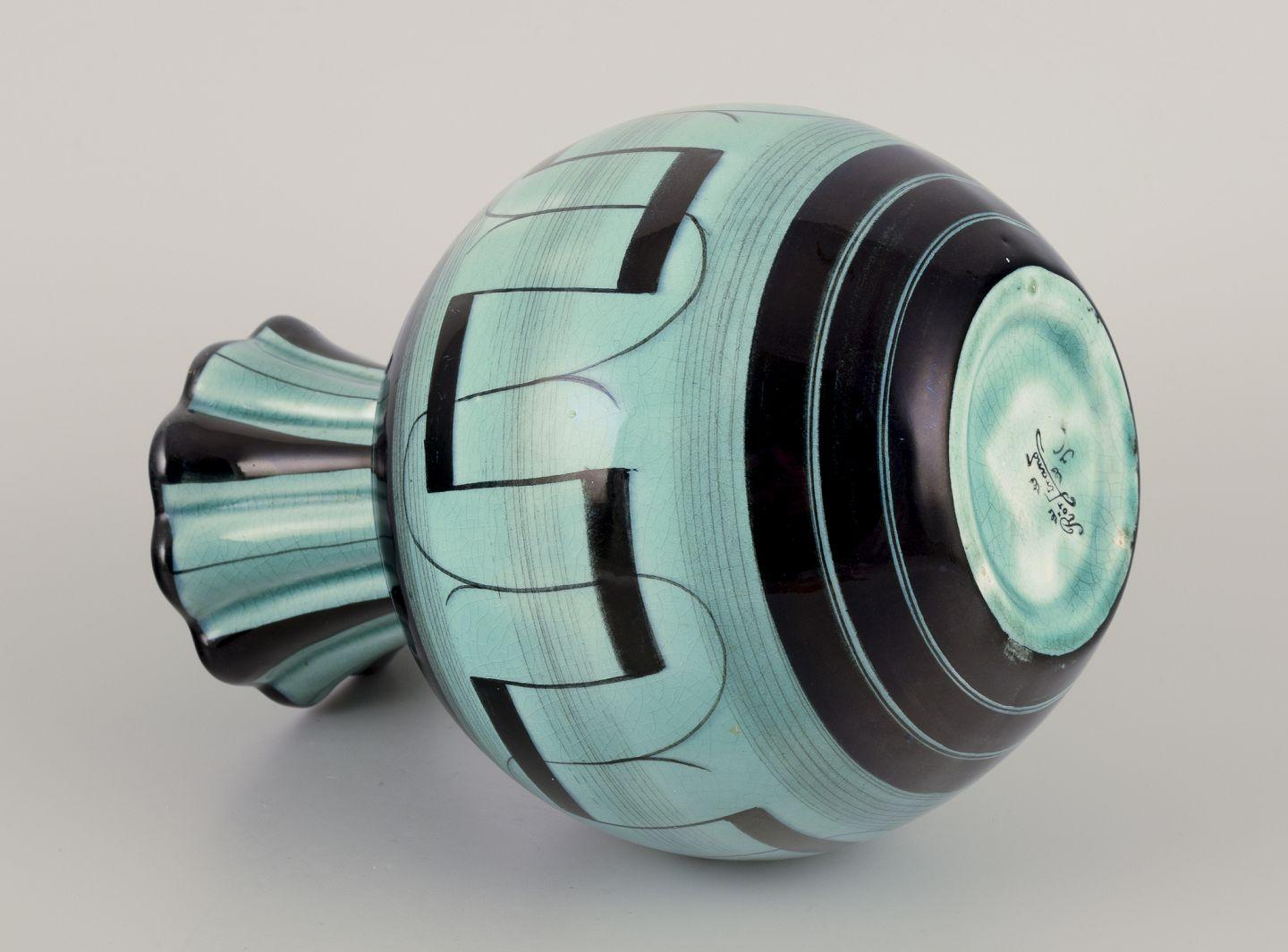 Mid-20th Century Ilse Claesson for Rörstrand. Large Art Deco faience vase. Approx. 1940. For Sale