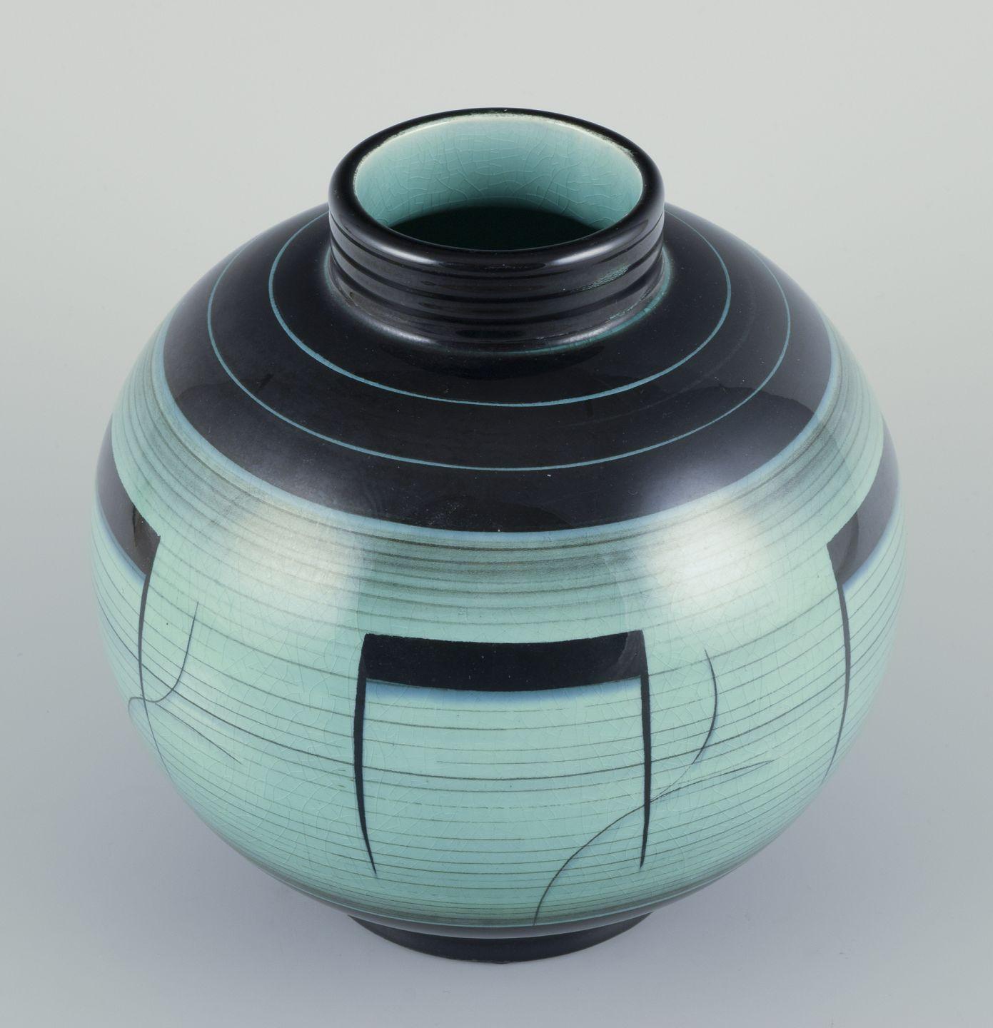 Swedish Ilse Claesson for Rörstrand, Sweden. Large, round vase in glazed faience. For Sale