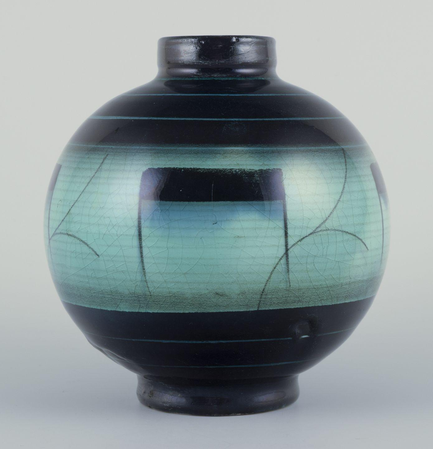 Swedish Ilse Claesson for Rörstrand, Sweden. Vase in glazed faience. Art Deco style. For Sale