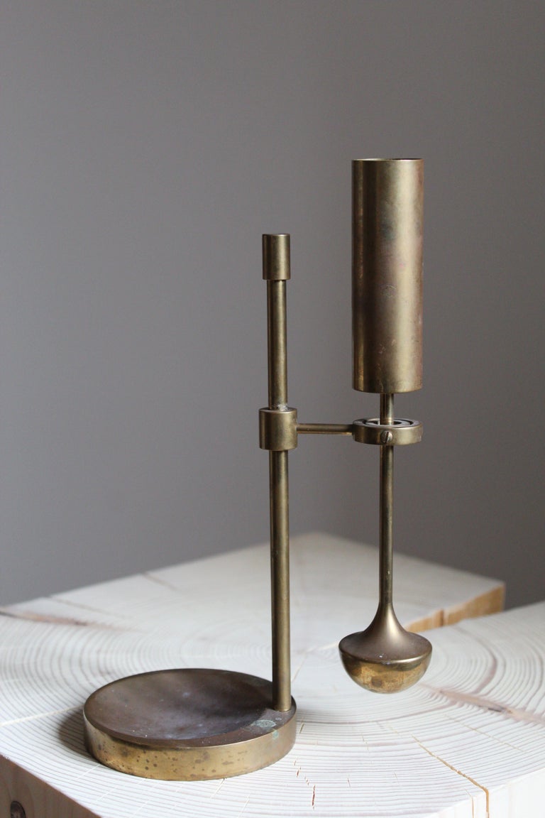 Danish Ilse D. Ammonsen, Adjustable Candlestick, Brass, Denmark, 1960s