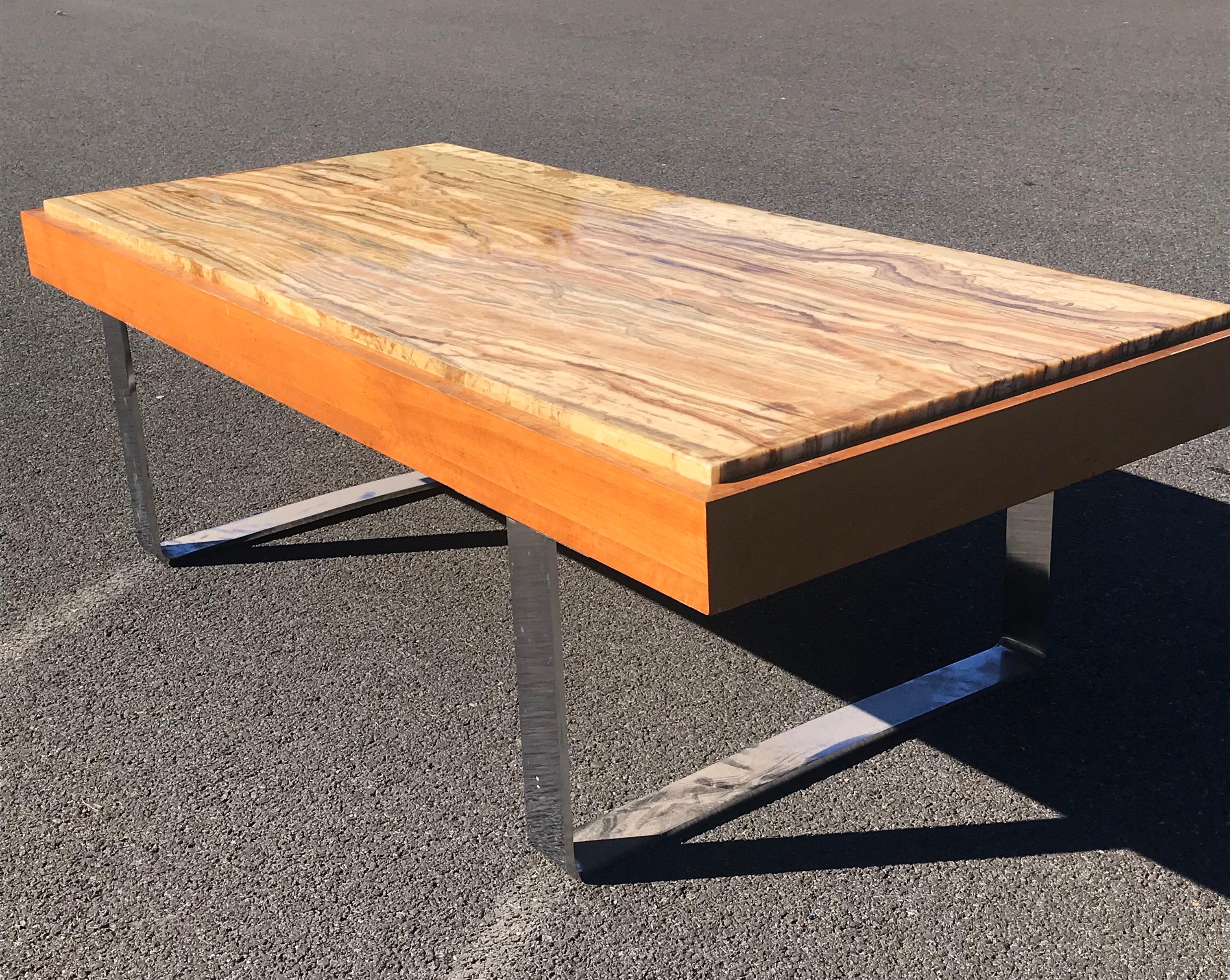 Ilse Möbel Coffee Table with Rare 'Onyx Travertine', Teak & Chrome from Germany 5