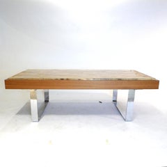 Ilse Möbel Coffee Table with Rare 'Onyx Travertine', Teak & Chrome from Germany