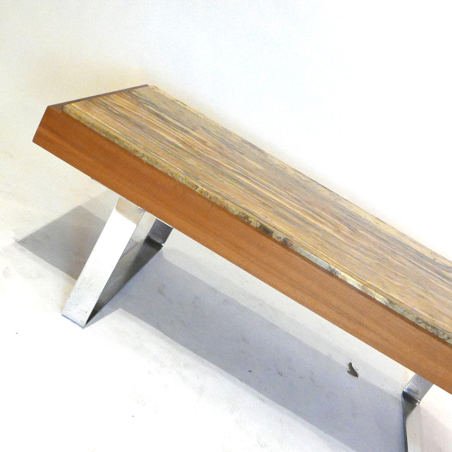 Ilse Möbel Coffee Table with Rare 'Onyx Travertine', Teak & Chrome from Germany In Good Condition In Hudson, NY