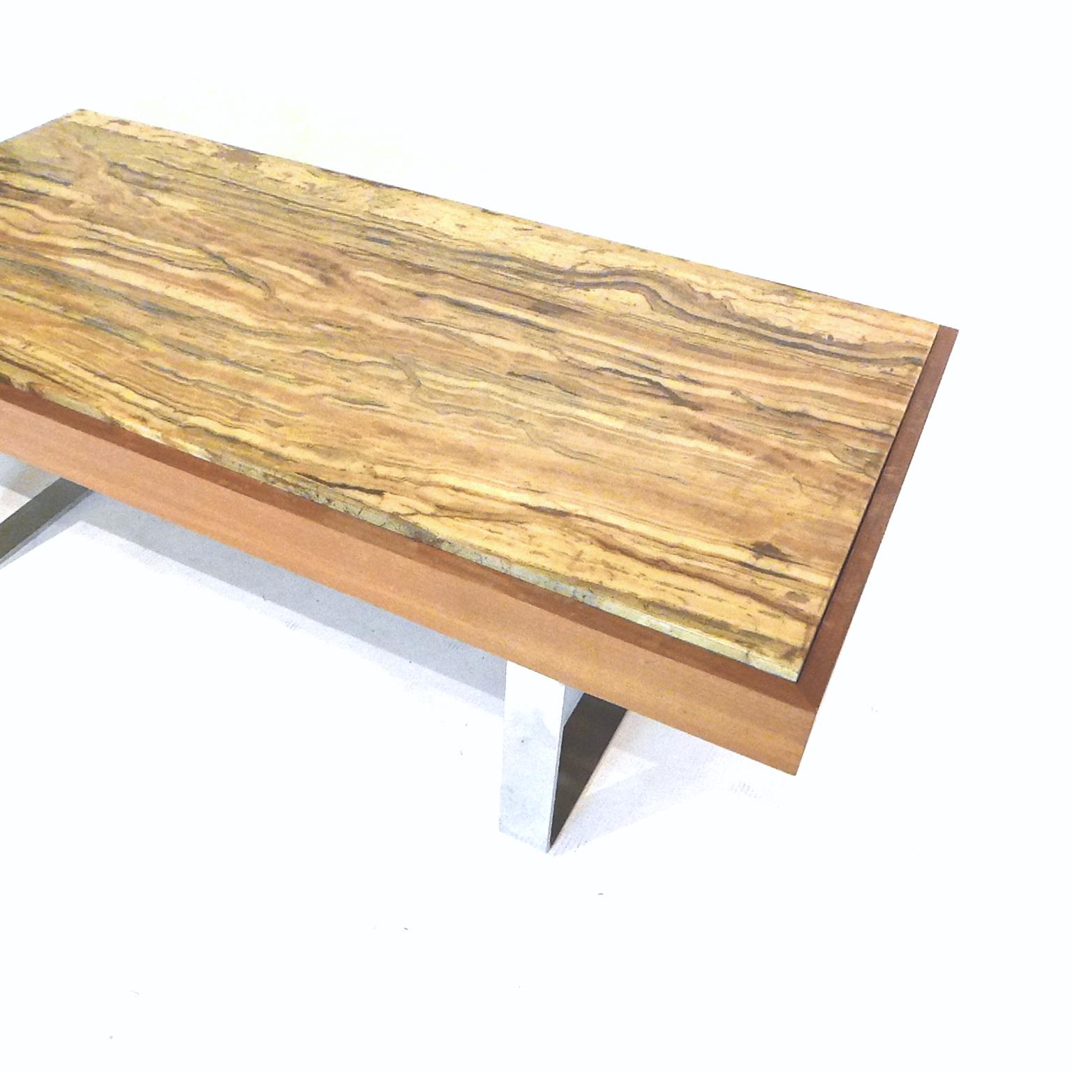 Ilse Möbel Coffee Table with Rare 'Onyx Travertine', Teak & Chrome from Germany 1