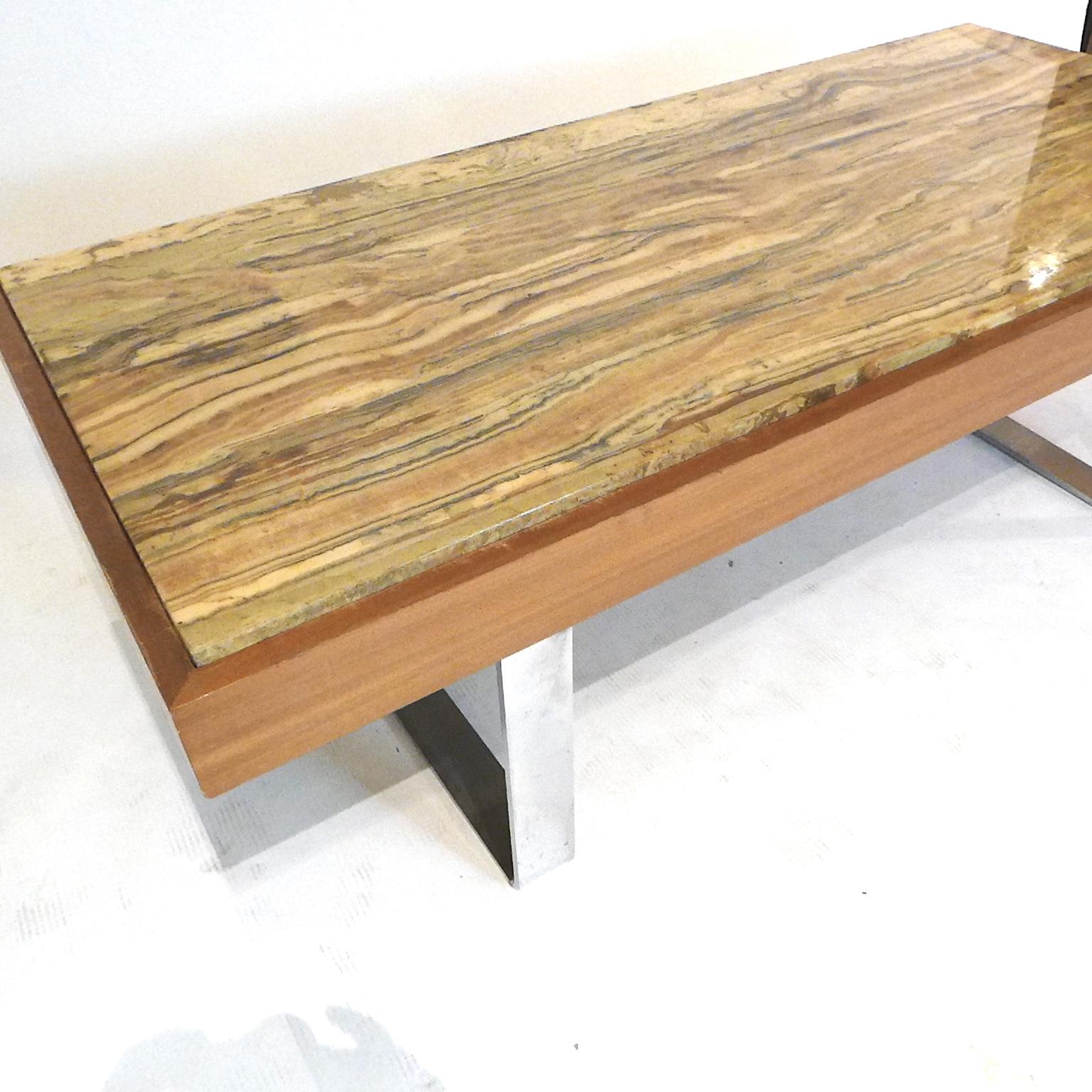 Ilse Möbel Coffee Table with Rare 'Onyx Travertine', Teak & Chrome from Germany 2