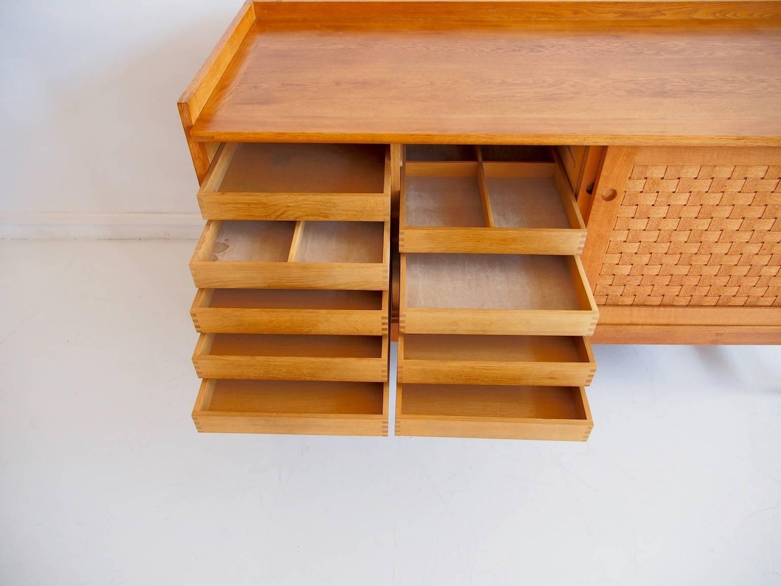 Danish Ilse Rix Oak Sideboard by Uldum with Woven Sliding Doors