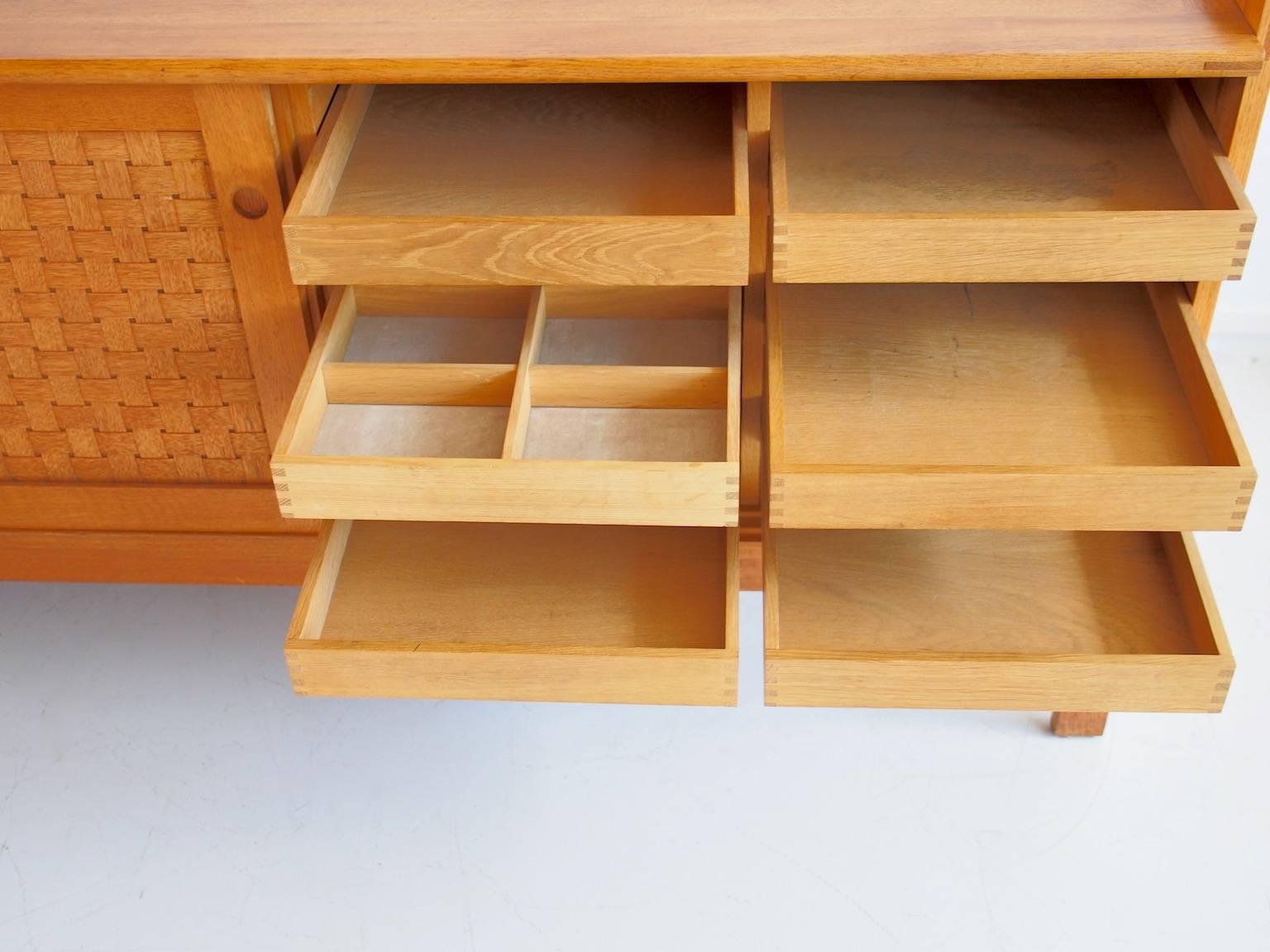Ilse Rix Oak Sideboard by Uldum with Woven Sliding Doors 1