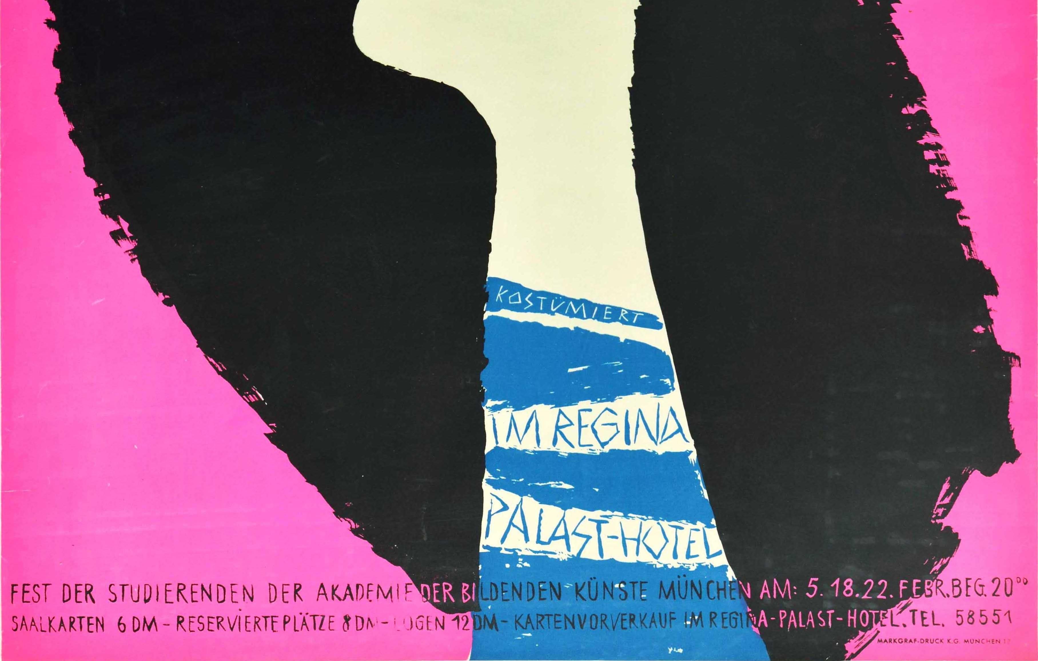 Póster Original Vintage Baile de Carnaval de Schwabylon en la Academia de Bellas Artes de Múnich - Print Negro de Ilse Schon