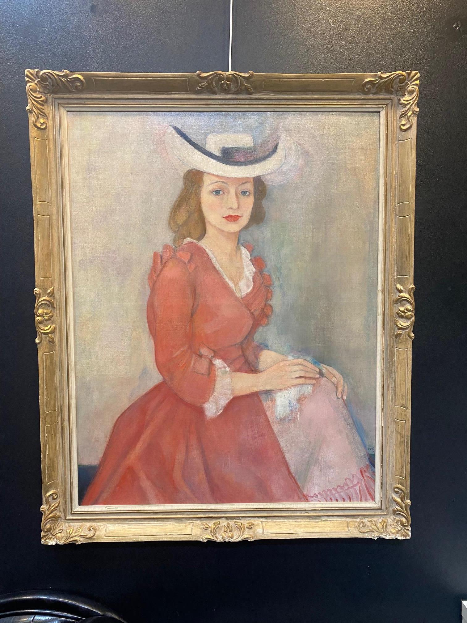 Woman portrait by Ilse Voigt - Oil on canvas 96x76 cm For Sale 1