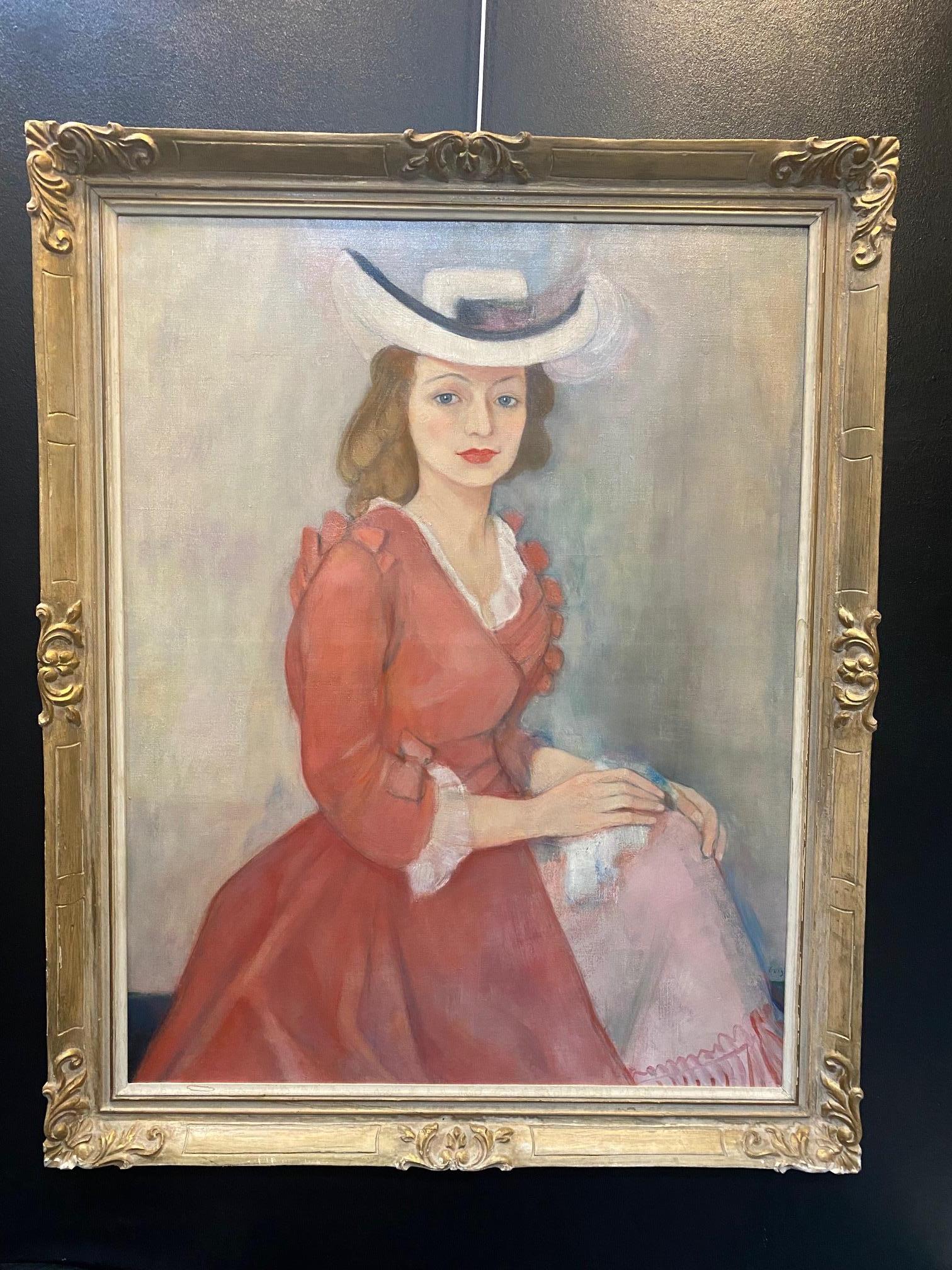 Woman portrait by Ilse Voigt - Oil on canvas 96x76 cm For Sale 2